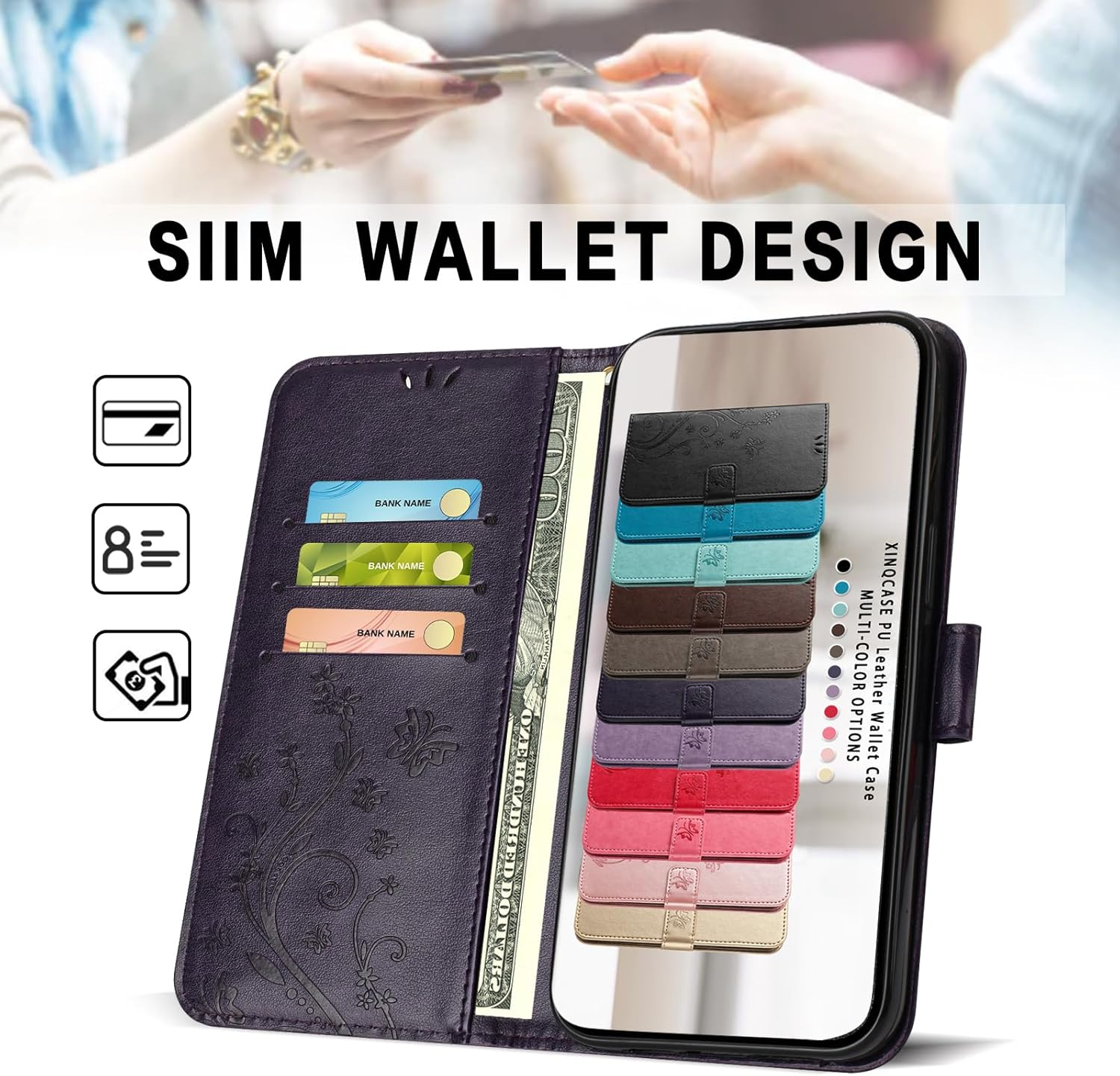 XINQCASE Mobile Phone Case for Oppo Find X3 Neo 5G Case, PU Leather Embossing Flip Case with Card Slot, Flip Case Protective Cover for Oppo Find X3 Neo 5G, Purple image number 3