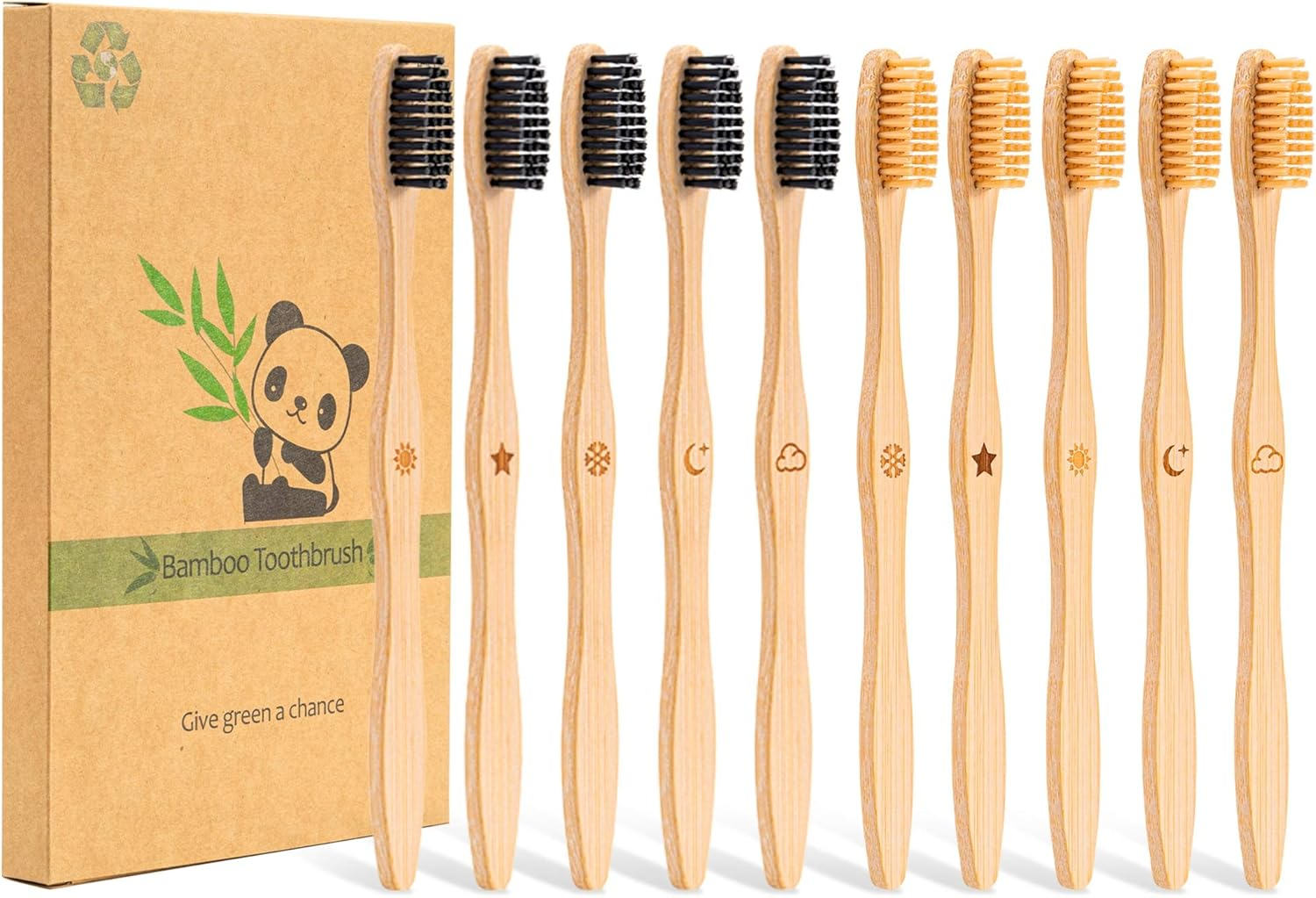 Goaycer Eco Friendly Bamboo Toothbrush, 10Pack Medium Firm Bristles Biodegradable Bulk Wooden Toothbrushes