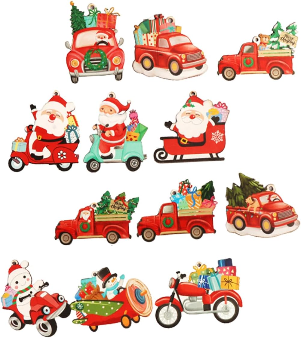COHEALI 12Pcs Wooden Christmas Pendant Xmas Tree Decorations Hanging Ornaments image number 2