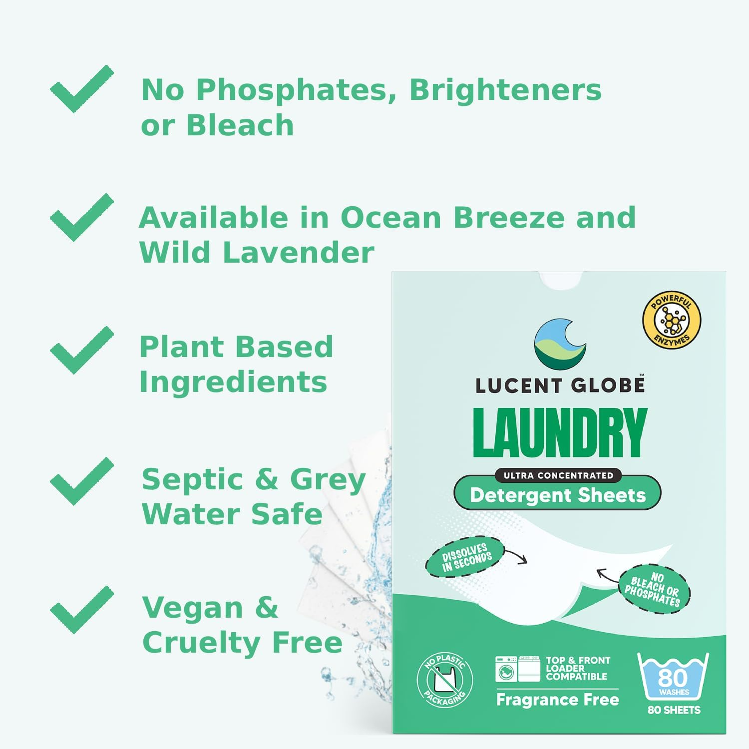Lucent Globe Sensitive Laundry Detergent Sheets, Plant-Based, Biodegradable, Plastic Free Packaging. (4 Pack of 320 Washes, Fragrance Free) image number 4