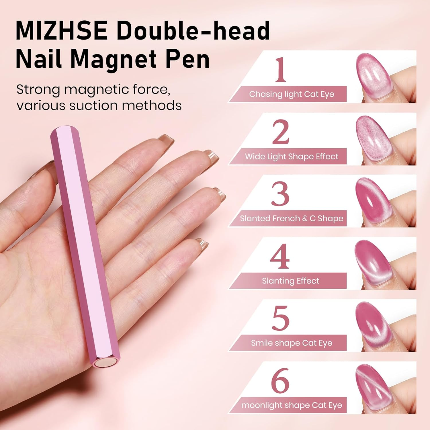 MIZHSE Cat Eye Magnet Nail Tool: Double-Head Nail Magnet Pens Hexagonal Design Magnet Stick, Nail Art Cat Eye Magnet Stick Nail Design Tools for Studio Nail Salon Home DIY image number 5