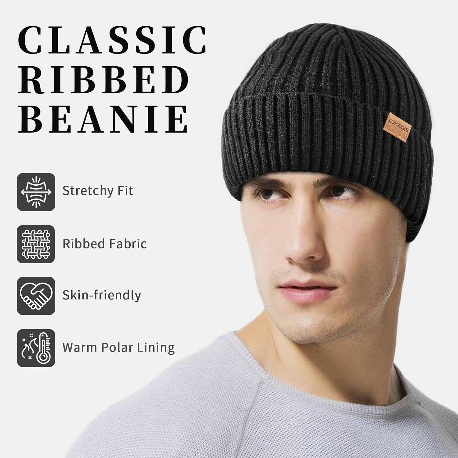 LOKZEER Winter Beanie Hat for Men and Women: Warm Knit Skull Hat with Thermal Thick Polar Fleece Lining Snow Cap Winter Gifts for Family and Friends image number 4