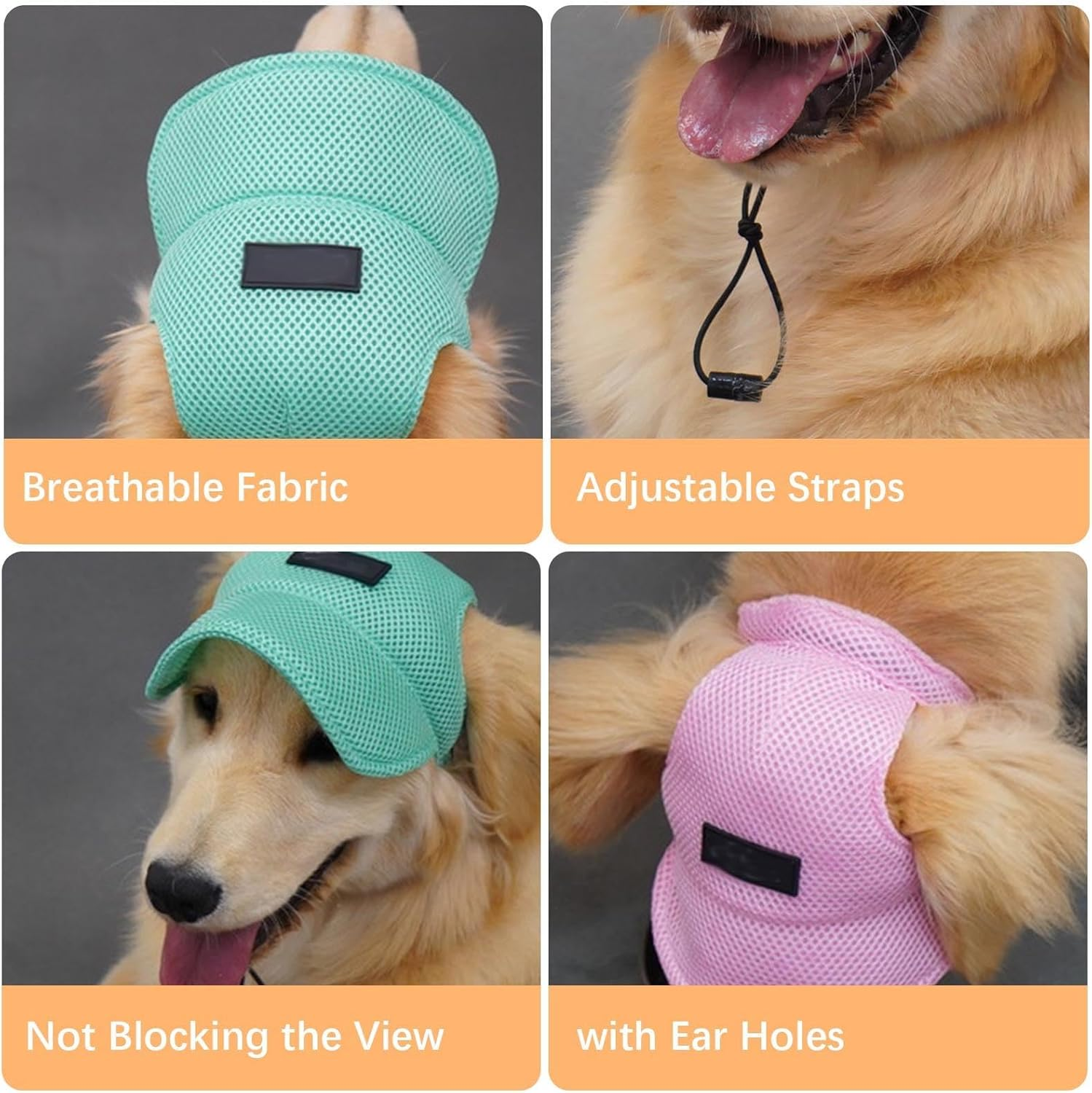 UOSIA Dog Hats for Large Dogs Pet Puppy Visor Hats Adjustable Doggy Summer Beach Hat with Ear Holes and Neck Strap Cute Dog Sunbonnet Headdress for Outdoor Golden Retriever Hat(Pink,Xl) image number 6