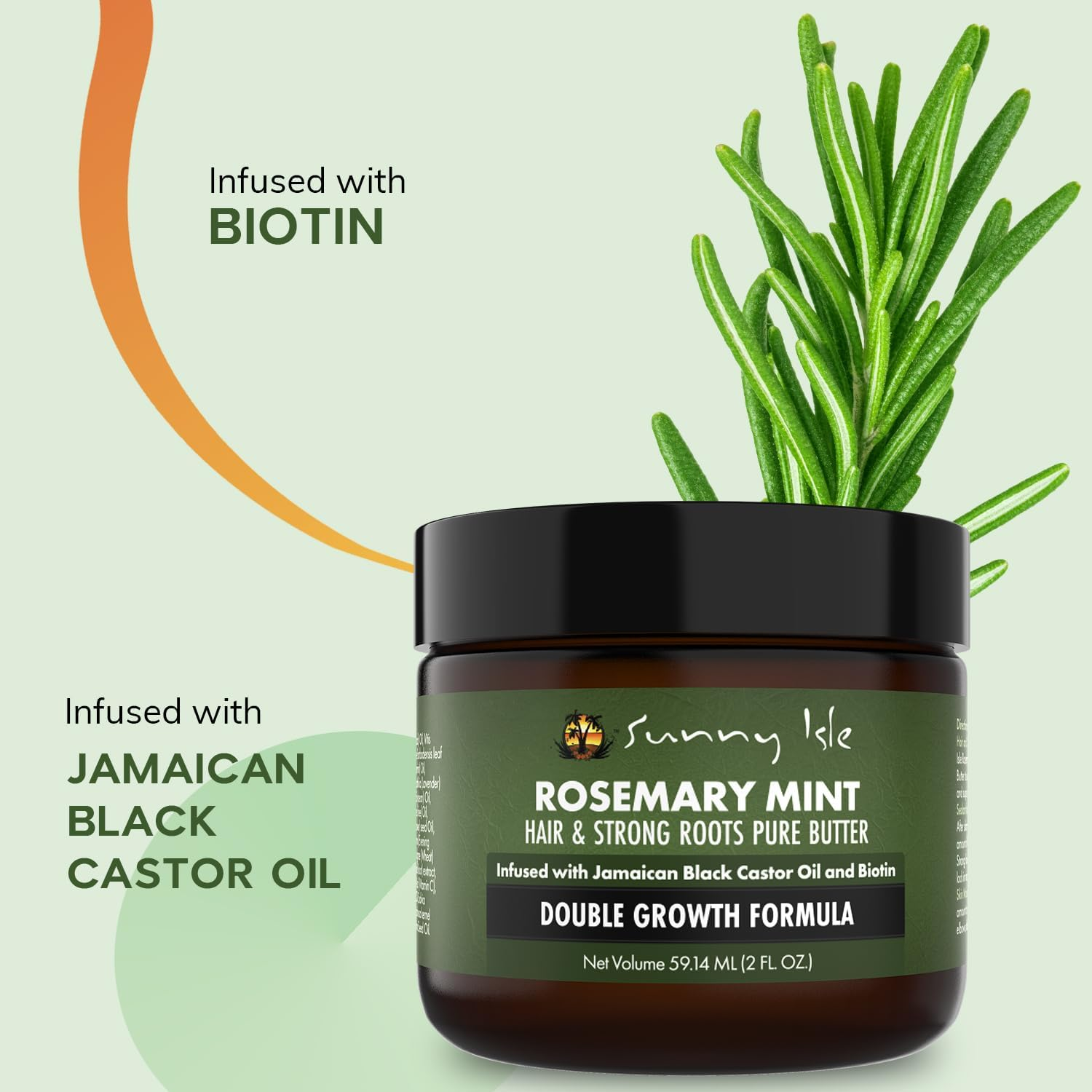 Sunny Isle Rosemary Mint Hair and Strong Roots Butter 2Oz, Infused with Biotin & Jamaican Black Castor Oil, Dry Scalp, Split Ends & All Hair Types image number 4
