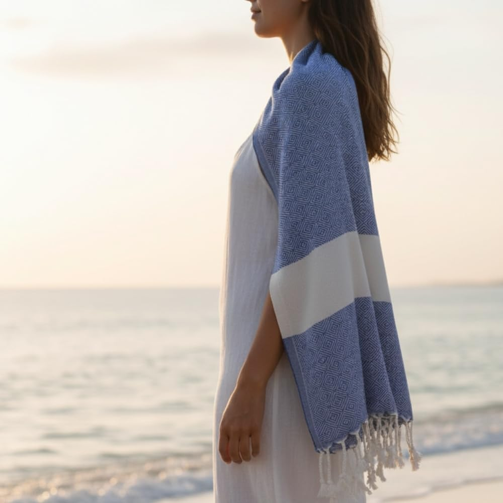 Mystilo Beach Towel Sauna Towel XXL - Thick, Soft Bath Towel 100 X 200 Cm, Quick-Drying - Premium Hammam Towel with Diamond Pattern for Men, Women (Royal Blue) - Fuchsia image number 3