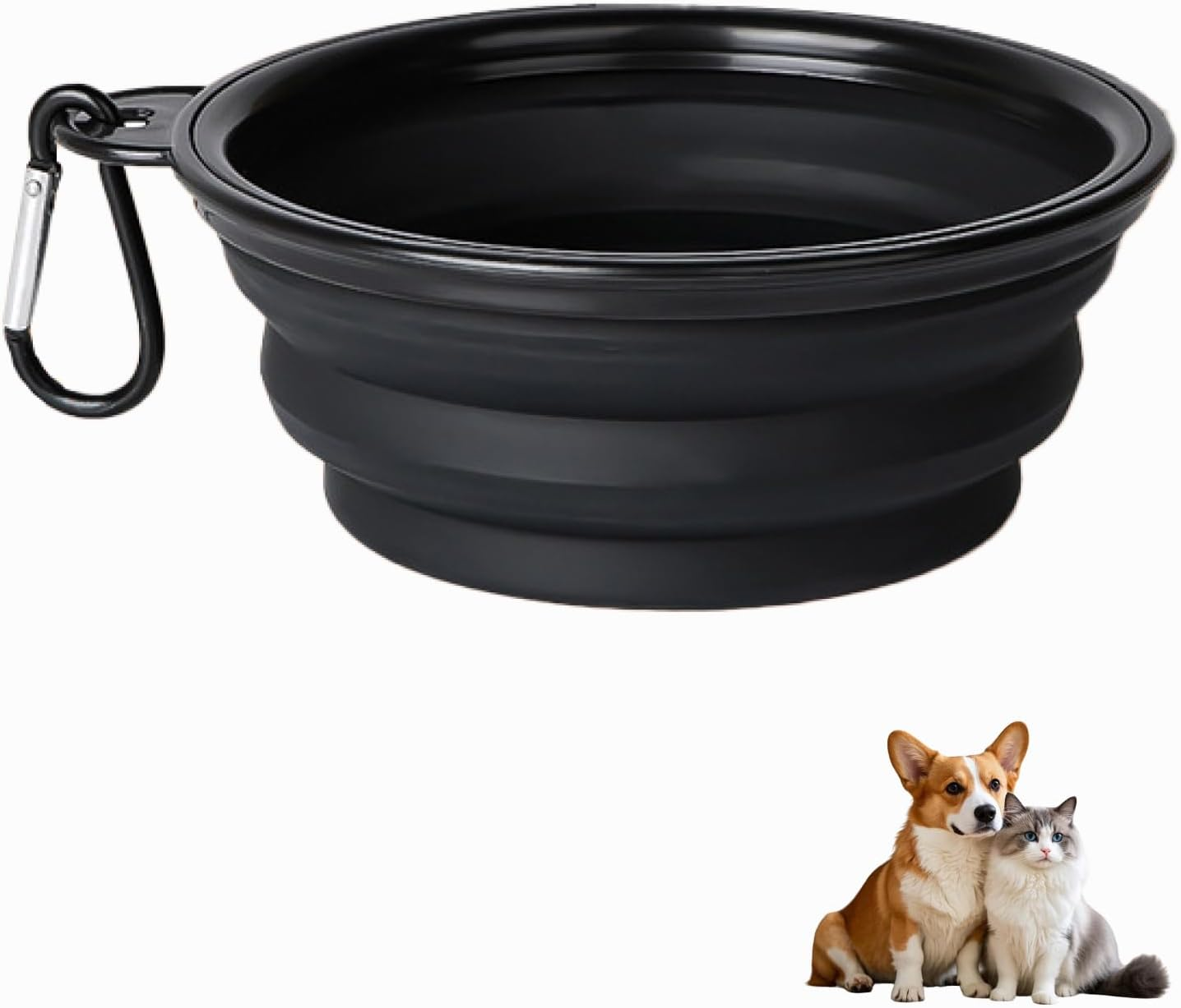 Extra Large Collapsible Dog Bowl, 1000Ml Foldable Travel Bowl for Dogs with Carabiner, Bpa-Free Silicone Food and Water Dish Perfect for Hiking, Camping, and Travel, 17.8Cm, Black XL Size image number 1