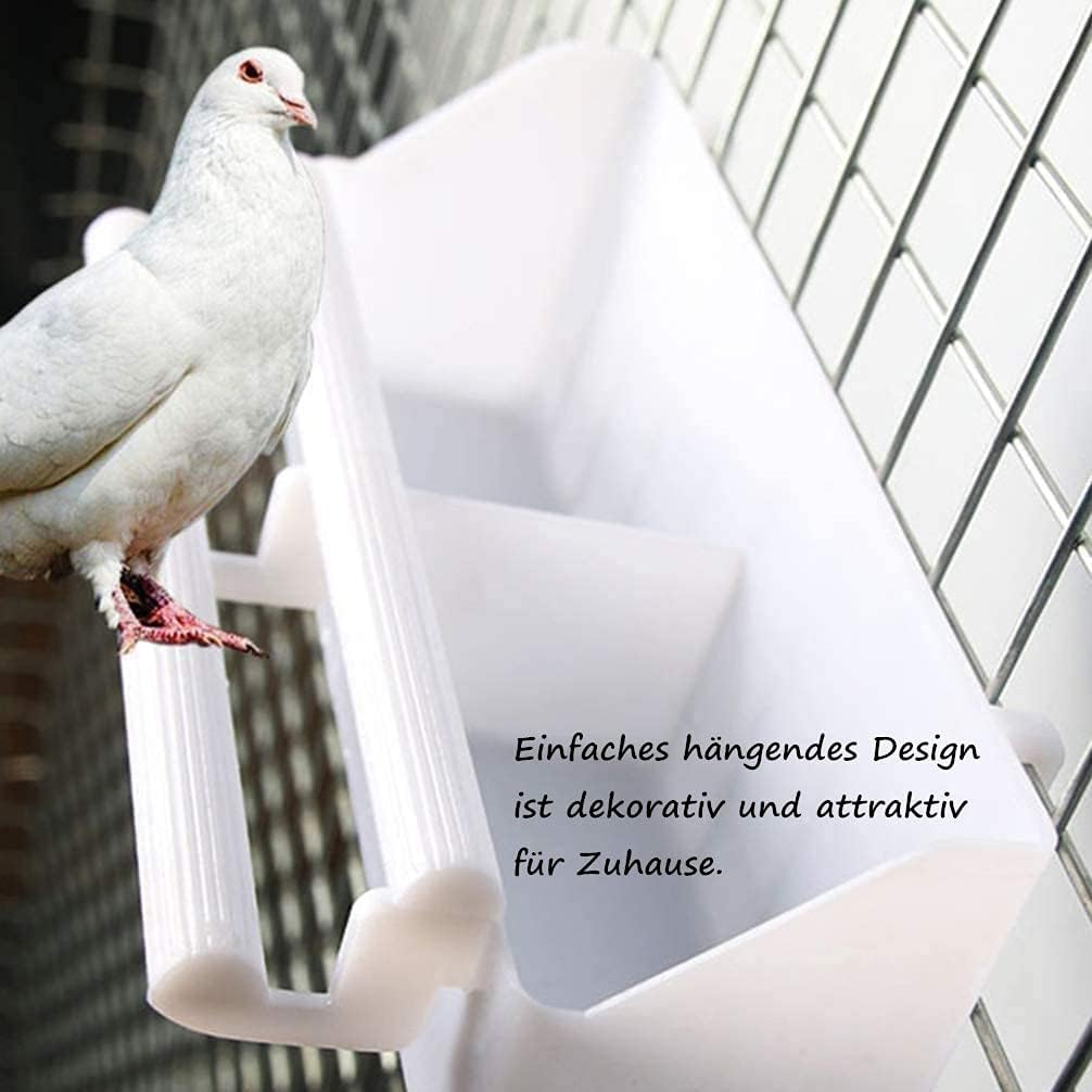 Voarge Pack of 2 Feeding Bowls, Bird Feeder for Hanging, Bird Food Dispenser, Water Bowl, Long Water Space, Drink Holder, Food Bowl, Cage Accessories for Birds, Parrots, White image number 3