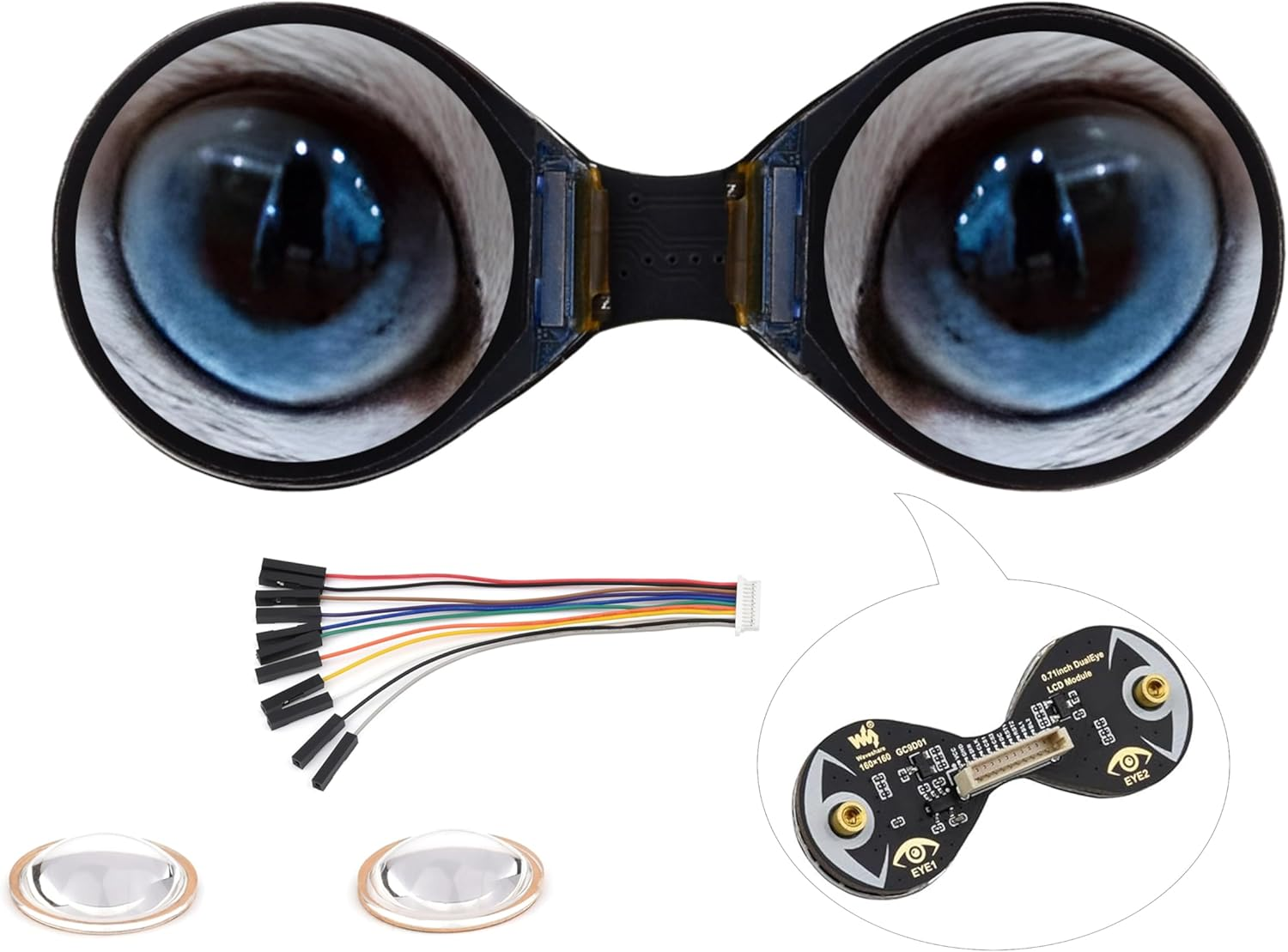 0.71Inch Double Eye round LCD Display Module Compatible with Raspberry Pi Pico/Pico W, ESP32 / Arduino, 160X160 Resolution, IPS Panel, 65K Colors, SPI Interface