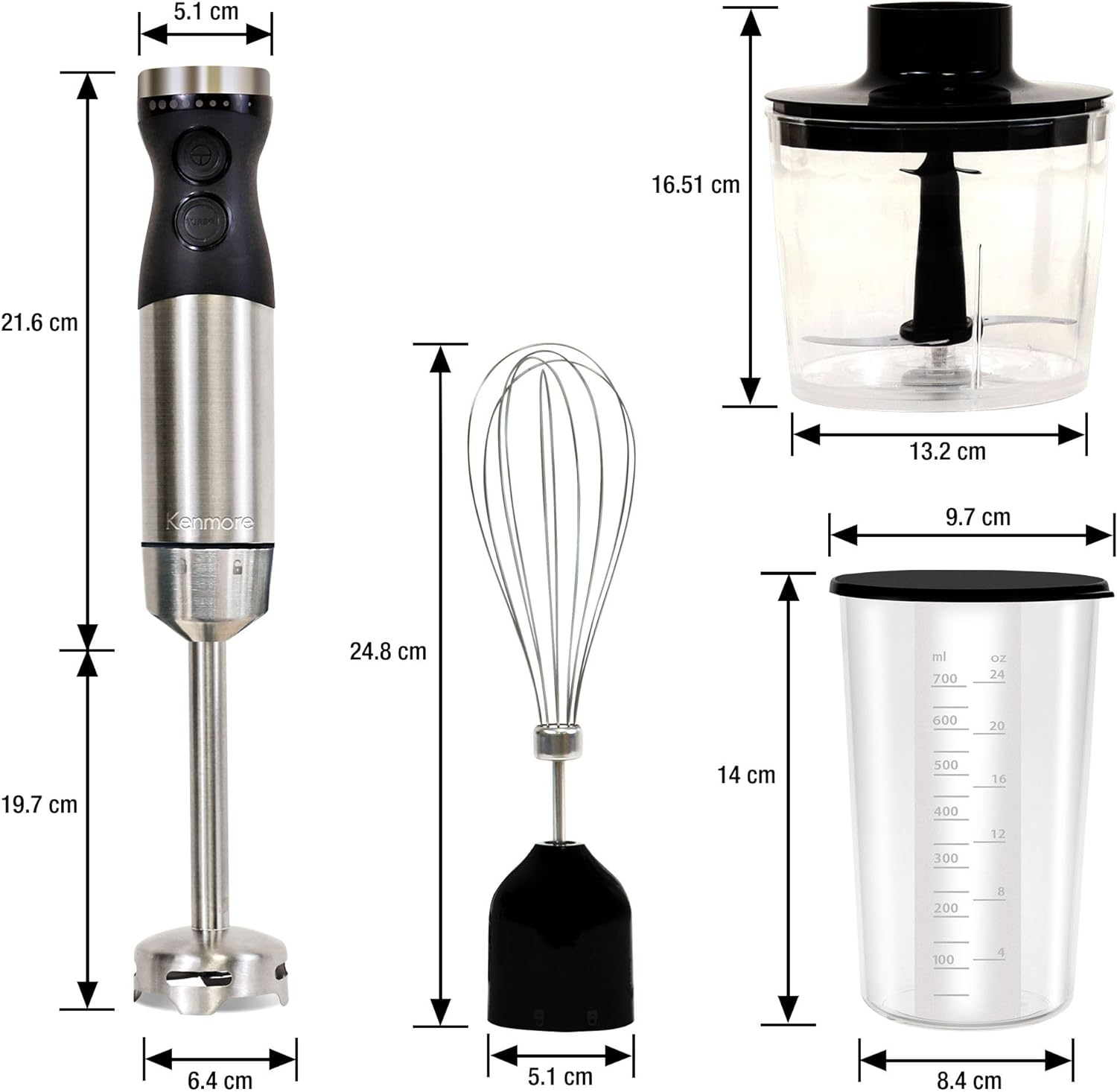 Kenmore Immersion Blender | Variable Speed Multifuctional Blender | Handheld Stick Blender | 4-In-1 | 700Ml Beaker and Lid | Stainless Steel Quad Blade Hand Blender | Black and Silver image number 5