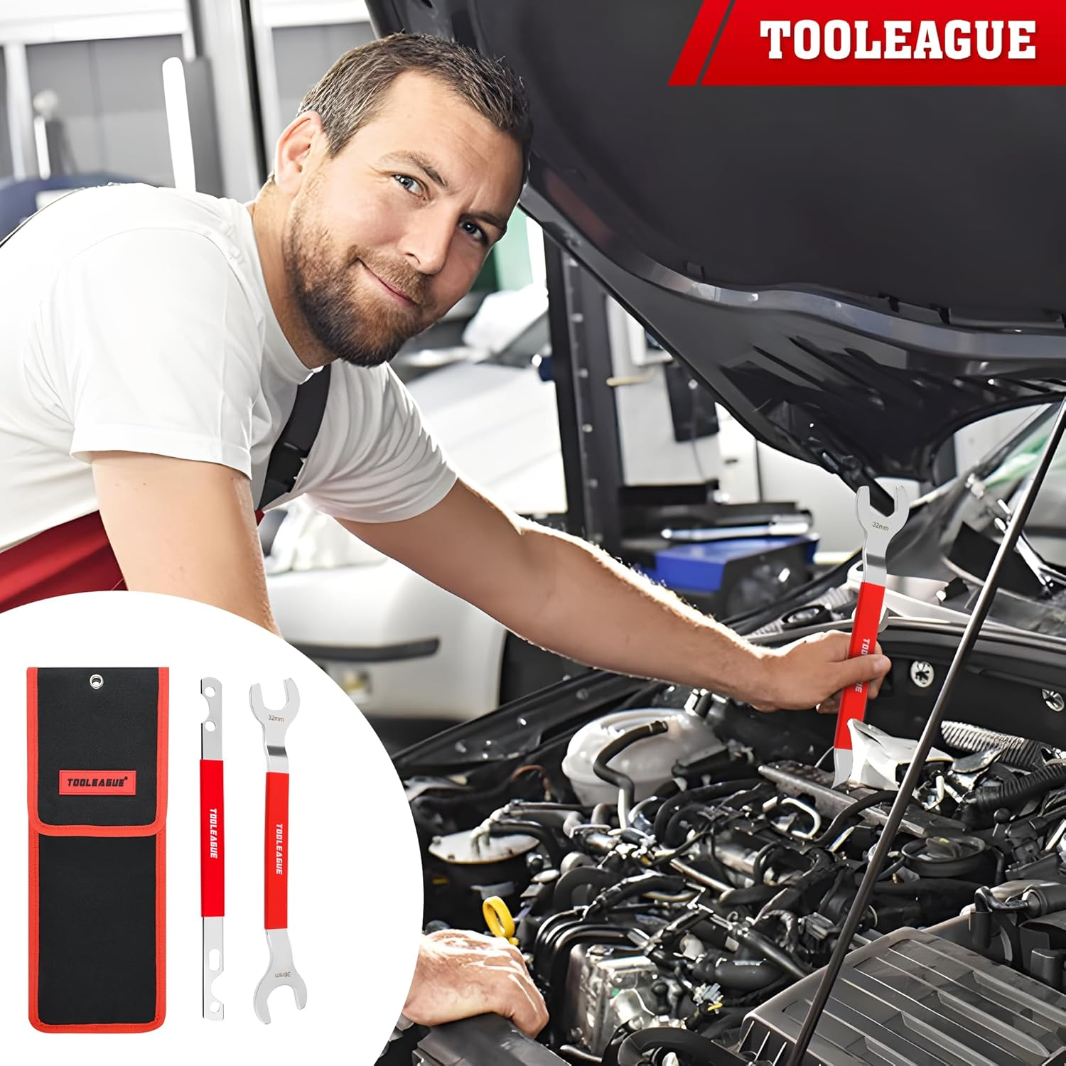 TOOLEAGUE 2Pcs Fan Clutch Wrench Set,32Mm & 36Mm Wrenches,Fan Clutch Removal Tool Kit,Compatible with Bmw,Ford,Gm,Chevrolet Water Pump Pulley Holder and Nut Water Hub Removal image number 3