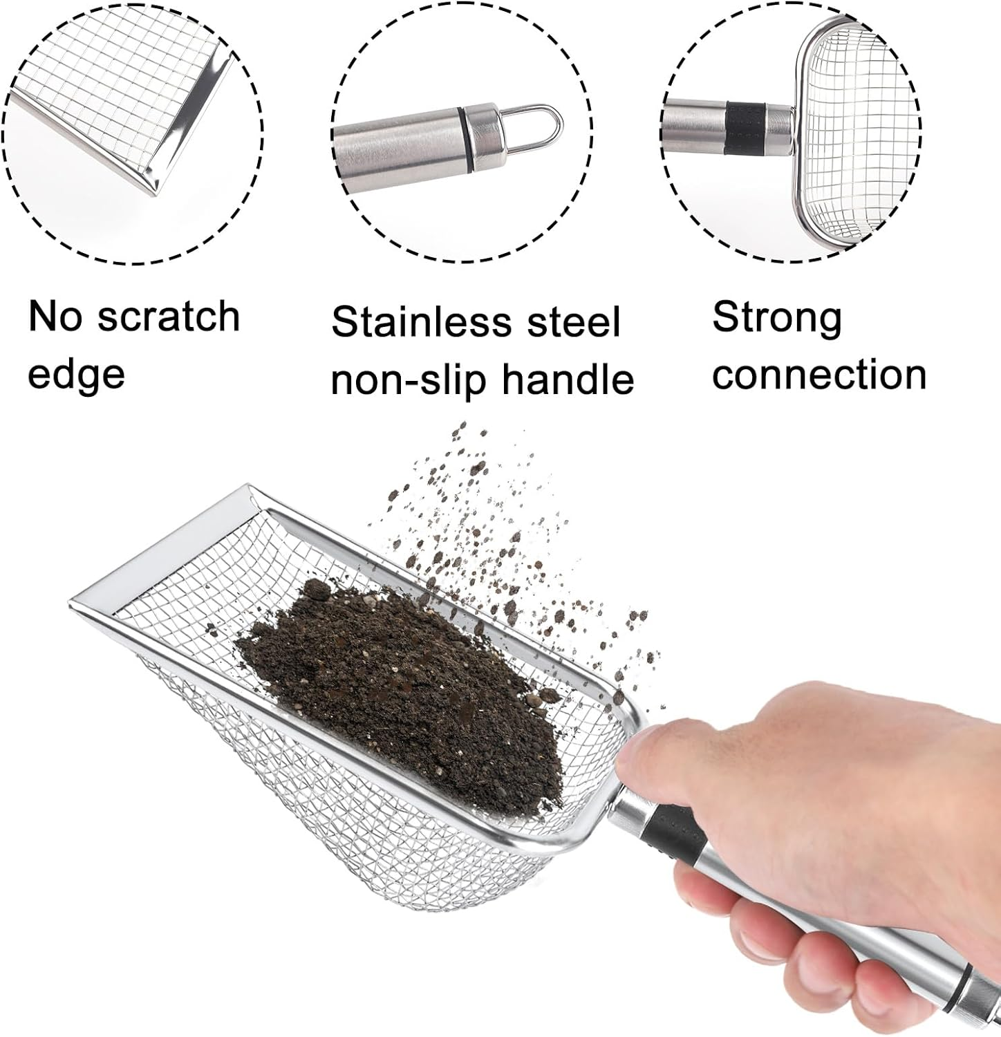 2Pcs Gardening Sifters, 5 & 3.8Mm Grids Stainless Steel Sand Compost Sifter with Handle Gardening Supplies Perfect for Sand Rocks Dirt Compost