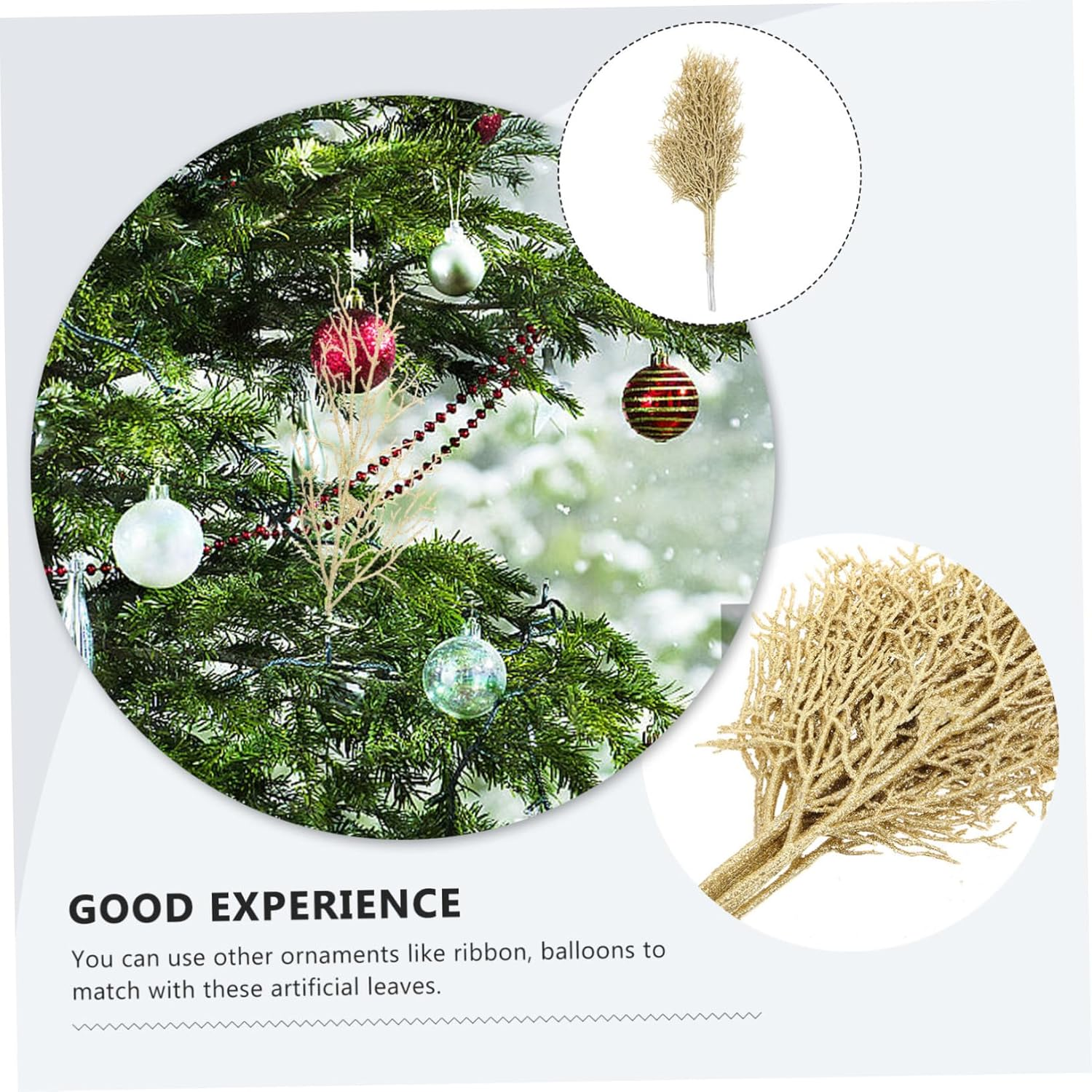 Artificial Leaves Christmas Tree Ornaments Set of 10 Glitter Plastic Decorative Leaves Xmas Festival Decorations