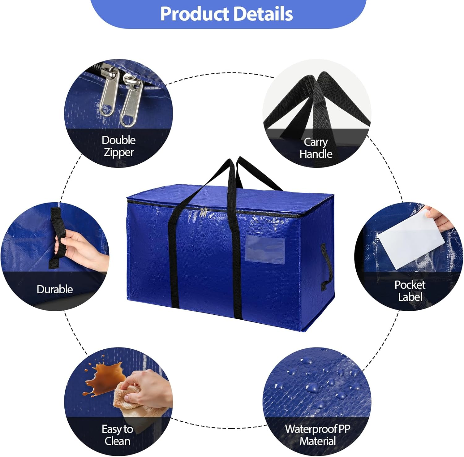 Romon Storage Bag Set of 4 Woven Storage Bags 72L Waterproof Foldable Reusable for Moving Travel for Clothes Bedding Storage image number 2