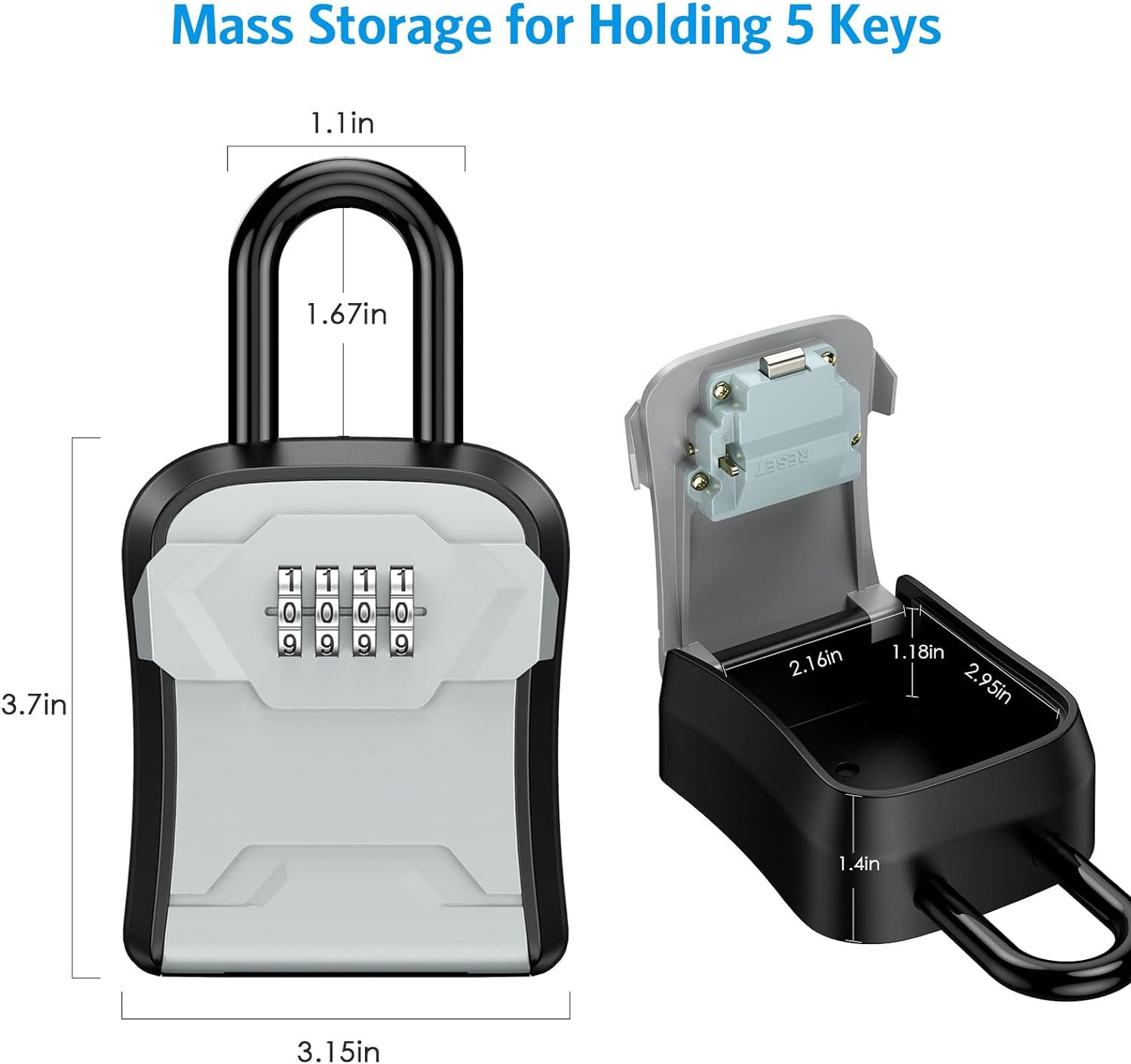 AMIR Key Lock Box, Portable Lockbox for House Keys, 4 Digit Combination Security Lock Box with Resettable Code, Wall-Mounted Key Safe Storage Lockbox for Home, Office, Garage, Apartment Spare Keys image number 1