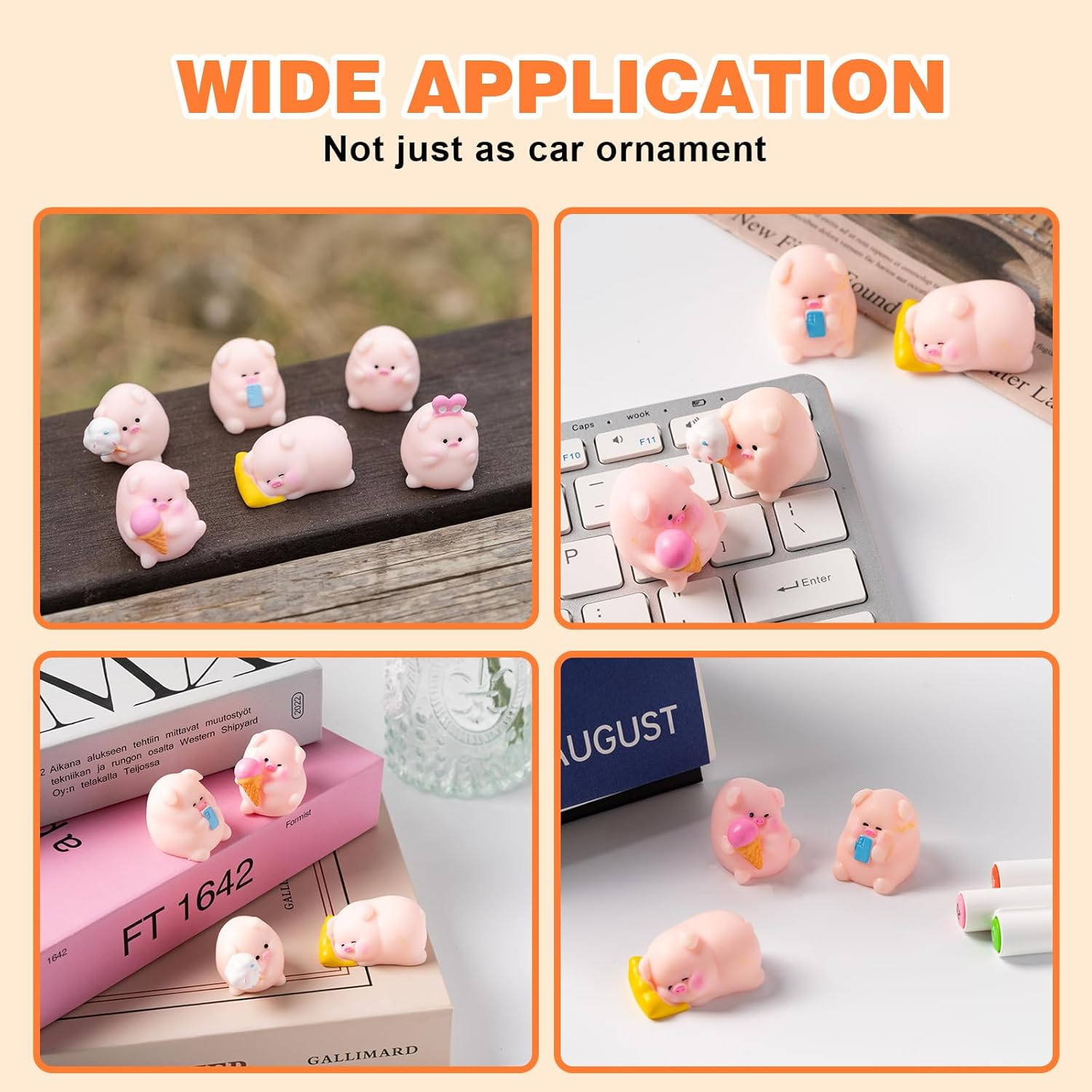 Cute Pig Car Dashboard Decor, 6PCS Cute Pink Pig Car Dash Decorations Car Door Rear View Mirror Ornament Interior Accessories for Home Office - Luminous Pig image number 3