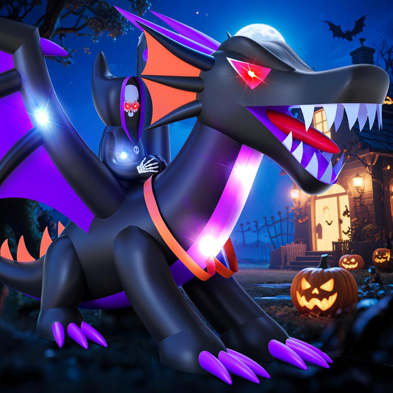 Skirfy 7FT Halloween Inflatable Decorations, Outdoor Scary Blow up Inflatable Dragon, Led Lights Halloween Fun Holiday Party Yard Garden Lawn Decor image number 5