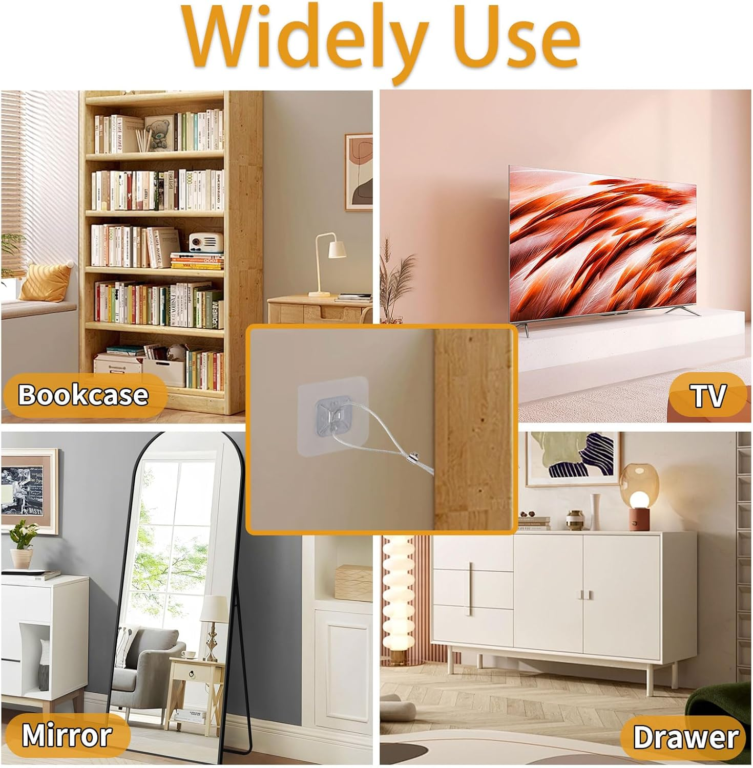 10 Packs Adjustable TV Safety Stainless Straps, No-Drill Adhesive Anti-Tip Furniture Anchors for Baby Proofing, for Fixing Flat-Screen TV, Dressers, Bookcases, Cabinets image number 1