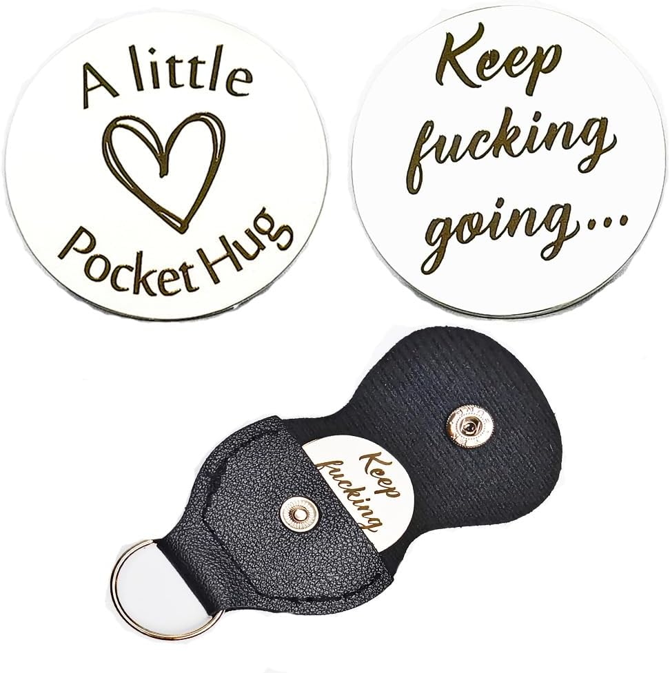 Pocket Hug Token Keychain Long Distance Relationship Hug Tokens Keepsake Stainless Steel Double Sided Pocket Hugs Token Christmas Birthday Gifts with PU Leather Keychain image number 6