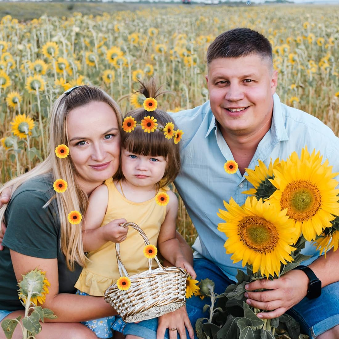 Sunflower Hair Band, Flower Headband with 10 Hair Clips, Sunflower Hair Accessory Set, Sunflower Headband for Women, Carnival, Bridal, Holiday by the Sea, Wedding, Party