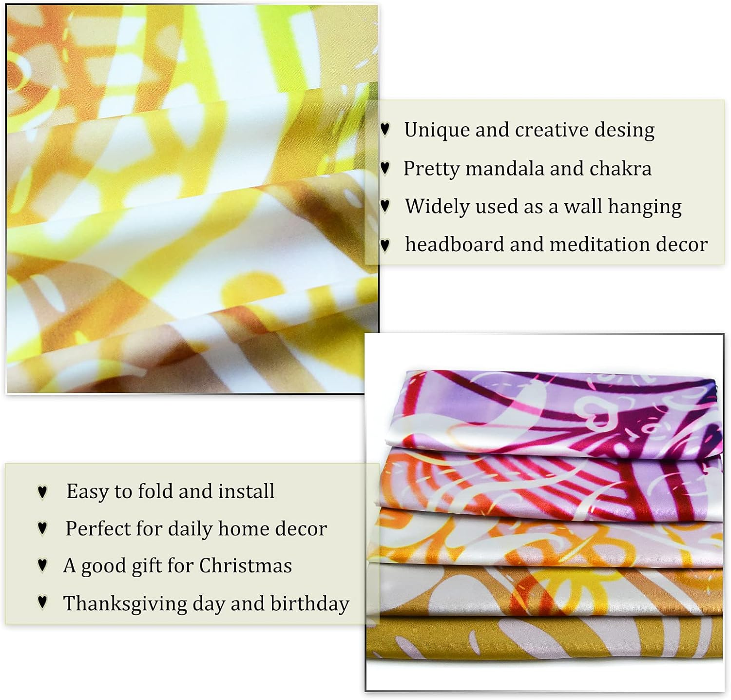 Lahasbja Seven Chakra Tapestry Yoga Meditation Wall Hanging Colorful Mandala Indian Chakra Decoration for Studio Room