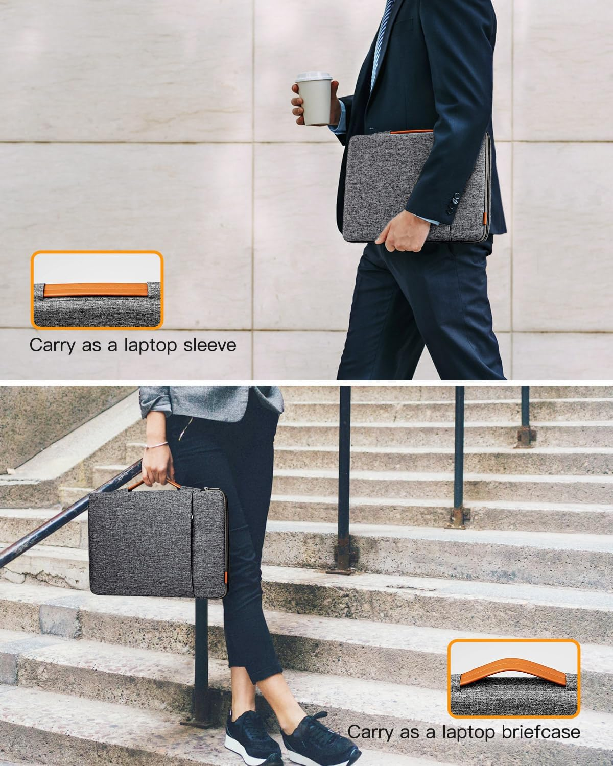 Inateck 360&deg; Protection Water-Resistant Laptop Sleeve Bag Compatible with Most 14 Inch Laptops, Gray image number 6