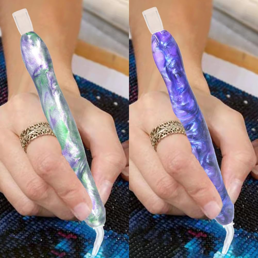 Praise V Do 2PC Diamond Painting Pen, Diamond Art Pen, Diamond Painting Drill Pen Only, Handmade Resin 5D Diamond Painting Art Pen Kits Tool Accessories Nail Stylus (Purple Orchid) - 7Colors image number 3