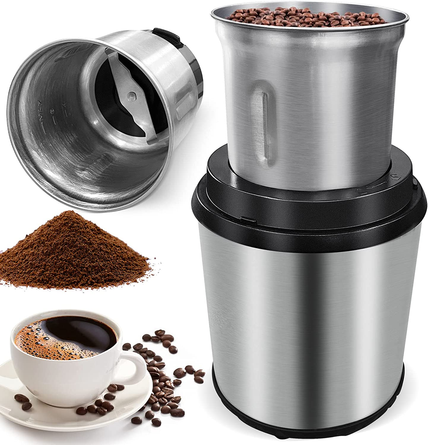 Coffee Grinder, Detachable Electric Spice Grinder with Removable Cup for Seeds, Nuts, Grains image number 2