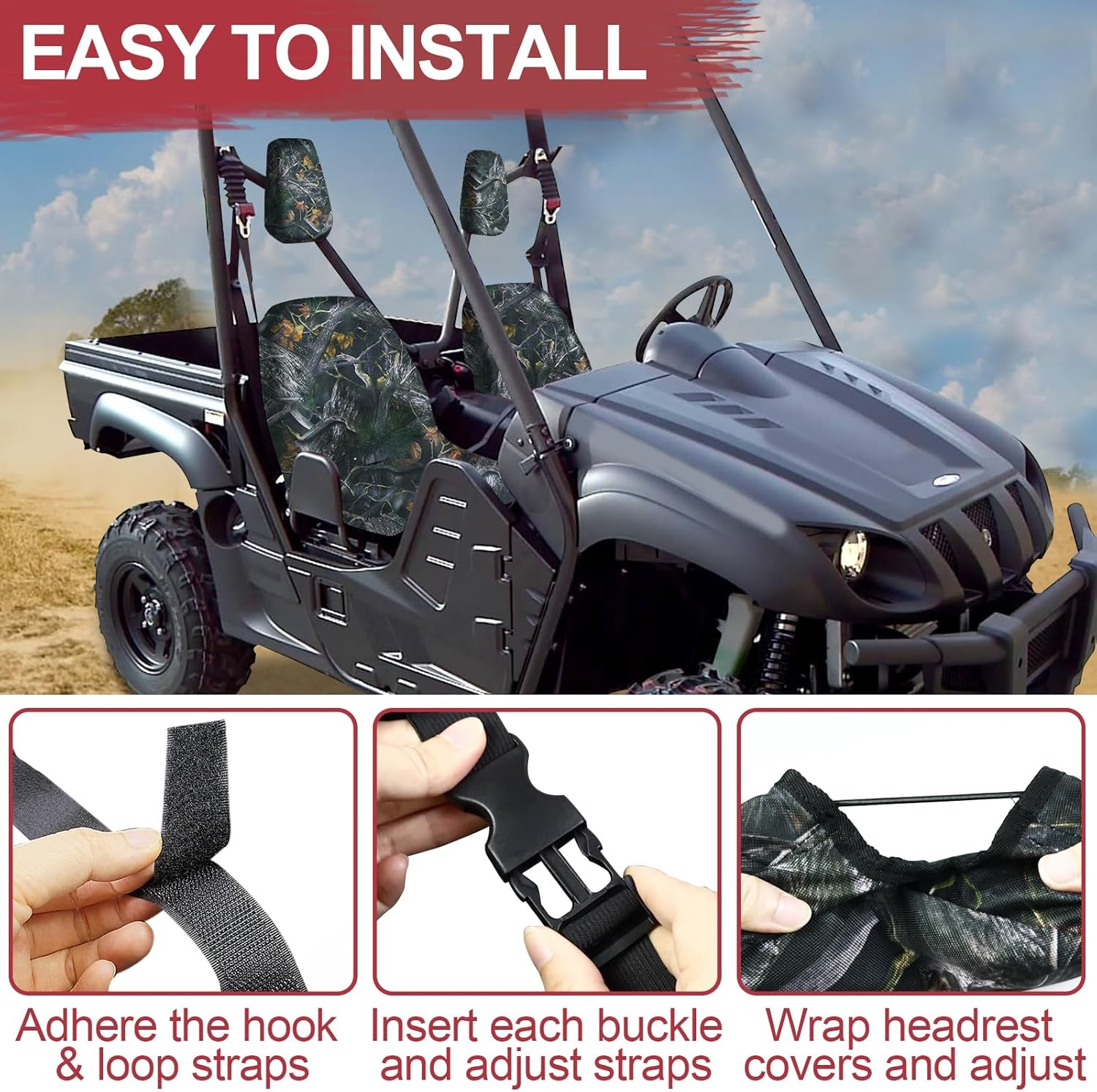 Starknightmt UTV Rhino Seat Covers, Waterproof 1680D Seat Covers Compatible with Rhino 700 660 450 2004-2021 Rhino Accessories Bucket Seat Cover image number 3