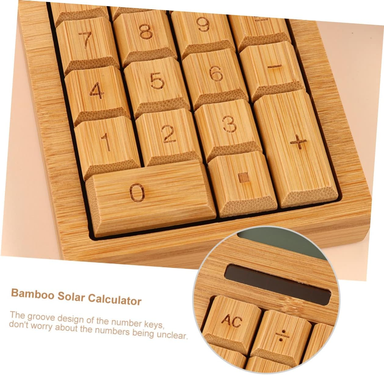 PLAFOPE Portable Bamboo Solar Calculator 18-Key Compact Electronic Calculator Right Angle Keys for Office, School, and Home Use image number 3