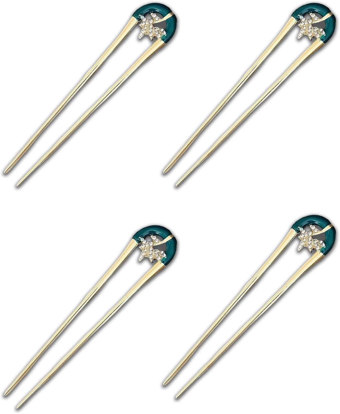 WUMUZAI 4Pcs Gold French Hair Pin, Vintage Metal Hair Fork, U Shaped Hair Pins for French Twist, Chignon Hair Pin Clip Stick for Styling, Buns, Wedding Updo, Women Girls Thick Fine Thin Hairstyle