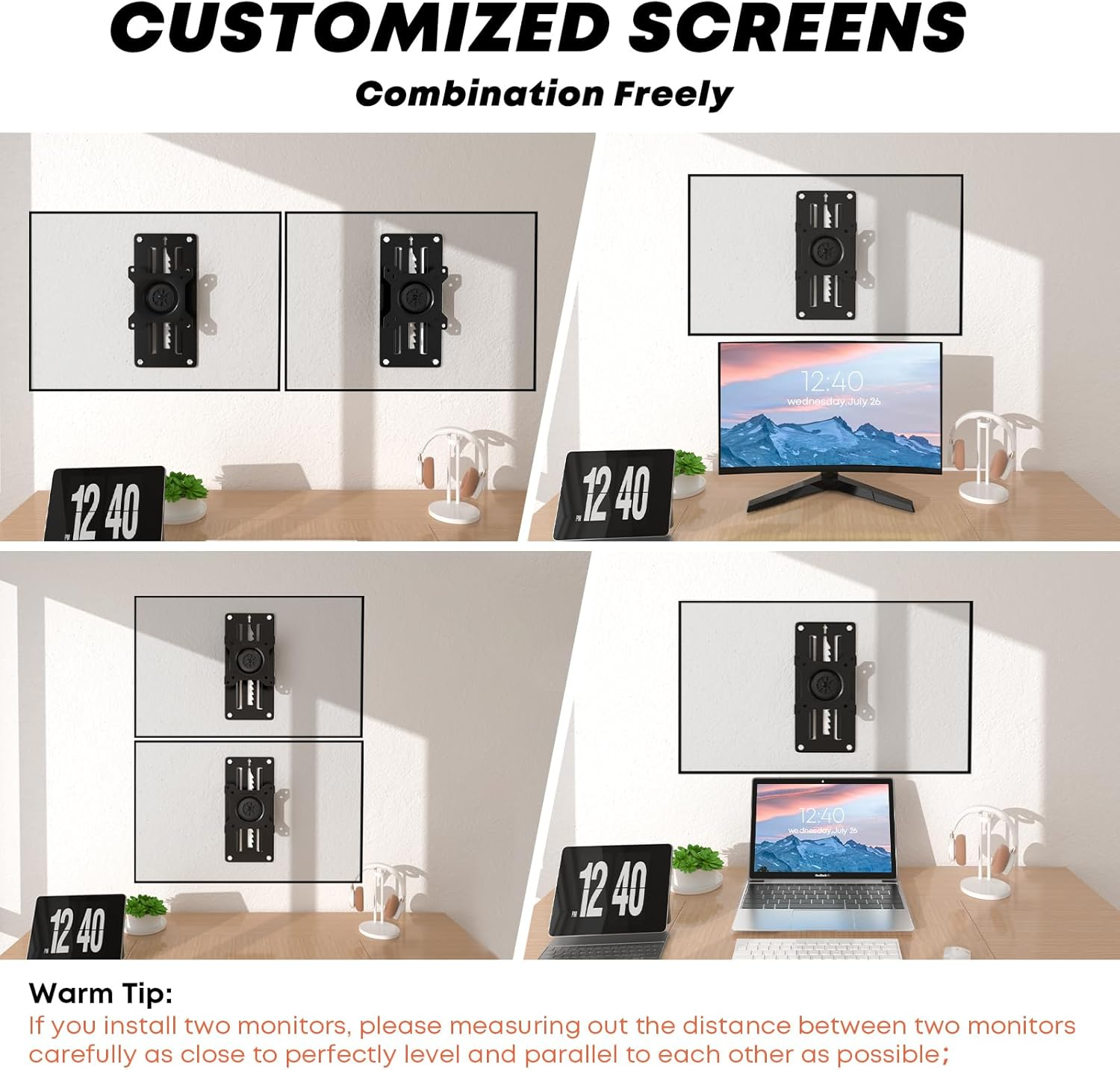 Height Adjustable Monitor Wall Mount Bracket for Most 13-35 Inch Screens,Full Motion&Ultra Slim Single Monitor Mount with VESA 75X75/100X100Mm up to 22Lbs,Black image number 6