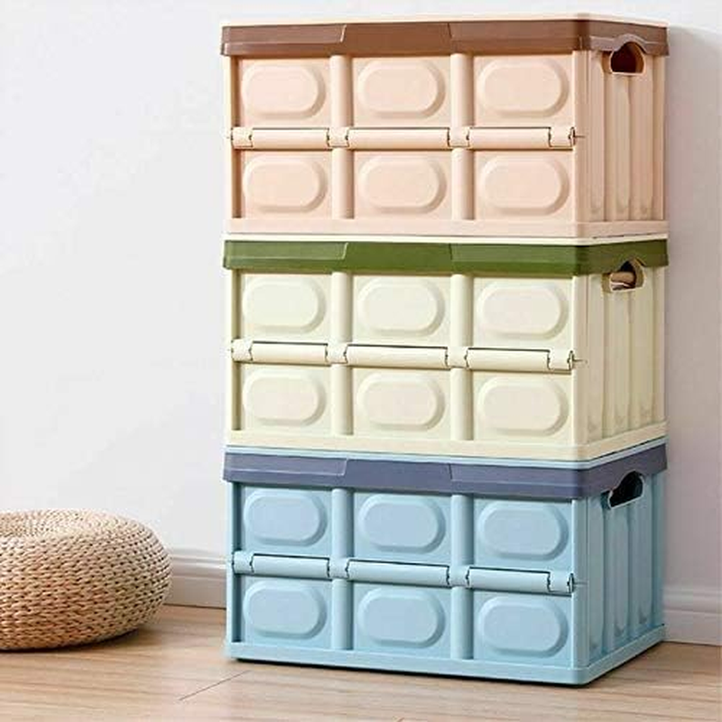 Clever Durable Collapsible Folding Stackable Plastic Crates Storage Container Basket Bins Box with Lids for Outdoor Picnic Camping Cooking Grocery Shopping (Small, Green)