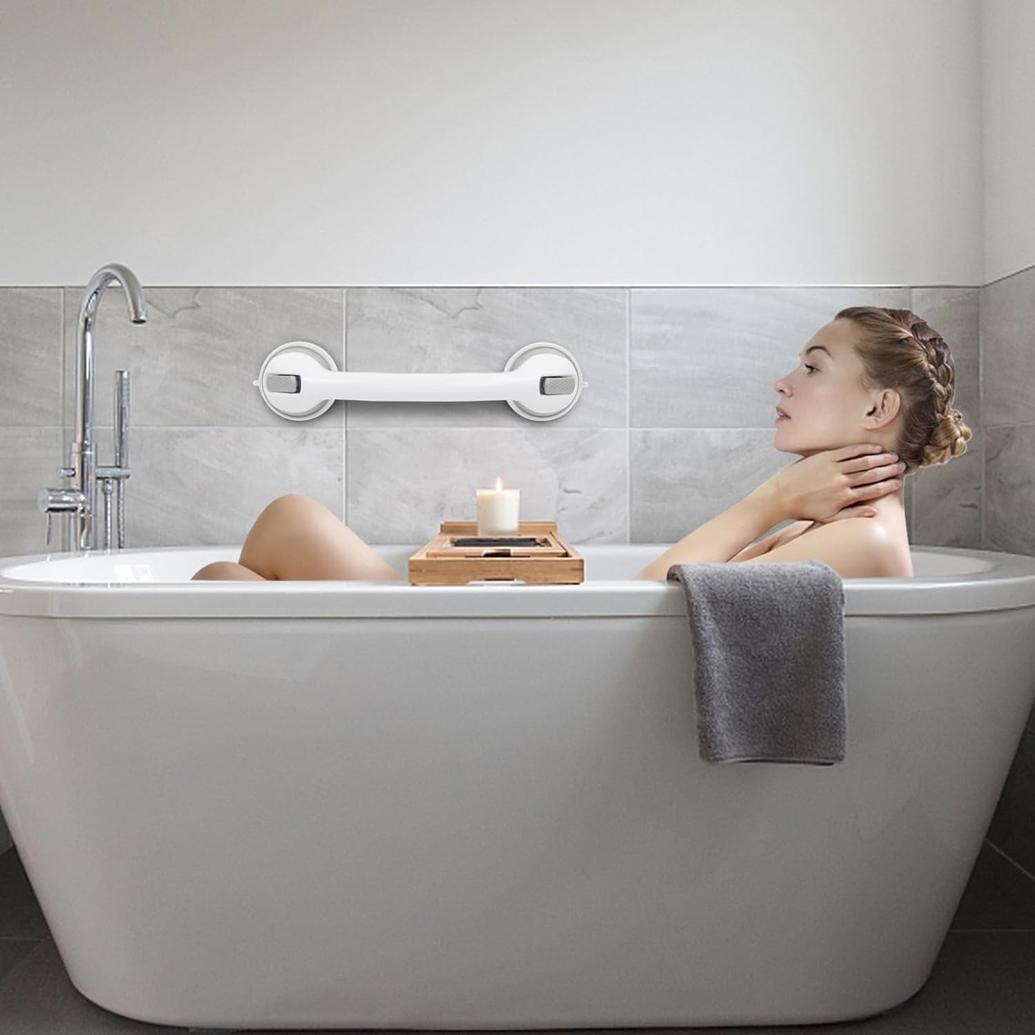 Sunzone 2 Pack Suction Grab Bars, Grab Bar for Elderly,Heavy Duty Shower Handle,Bathroom Grab Bars for Seniors,Removable Shower Handrails