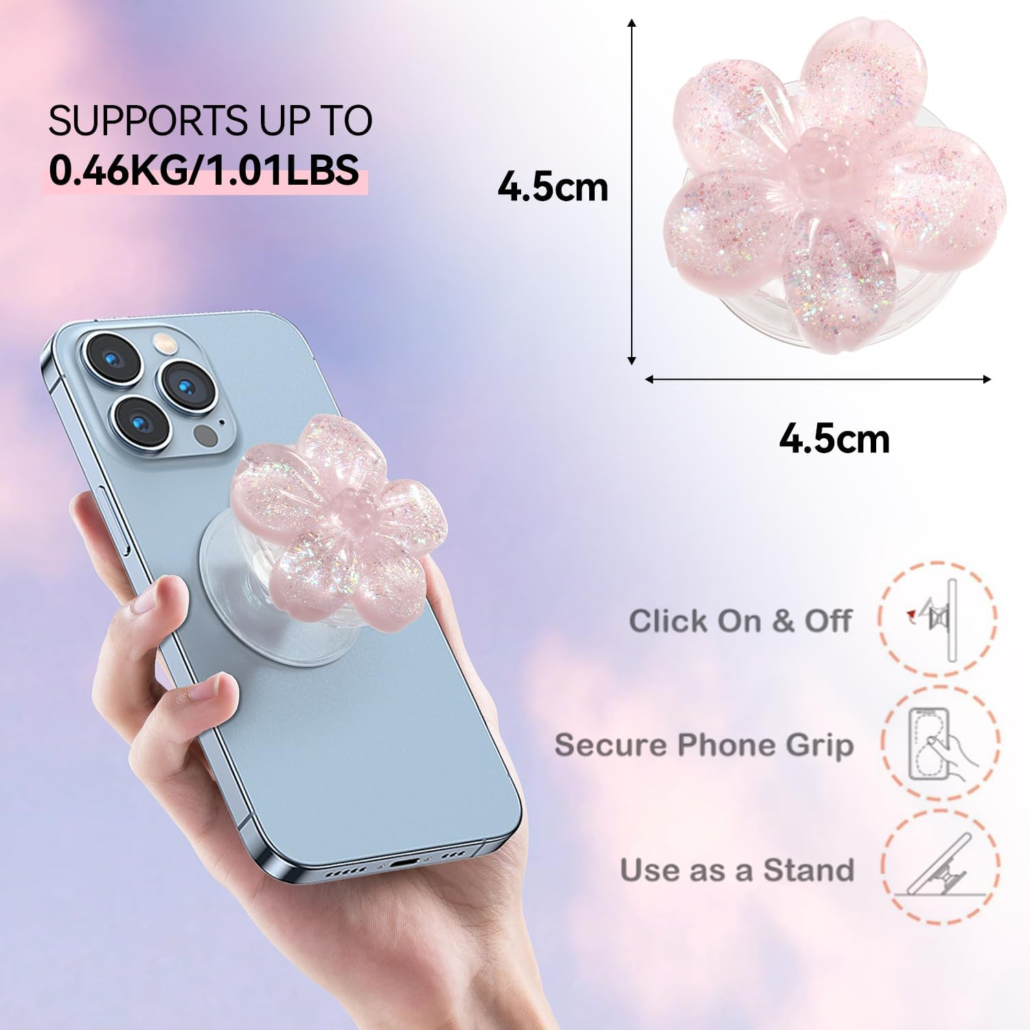 T Tersely 2Pack Cell Phone Holder for Kindle, Cute 3D Flower Shape Collapsible Stand Expandable Multi Functional Mobile Phone Grip Stand Holder for Smartphone Tablet Cell Phone Accessory image number 1