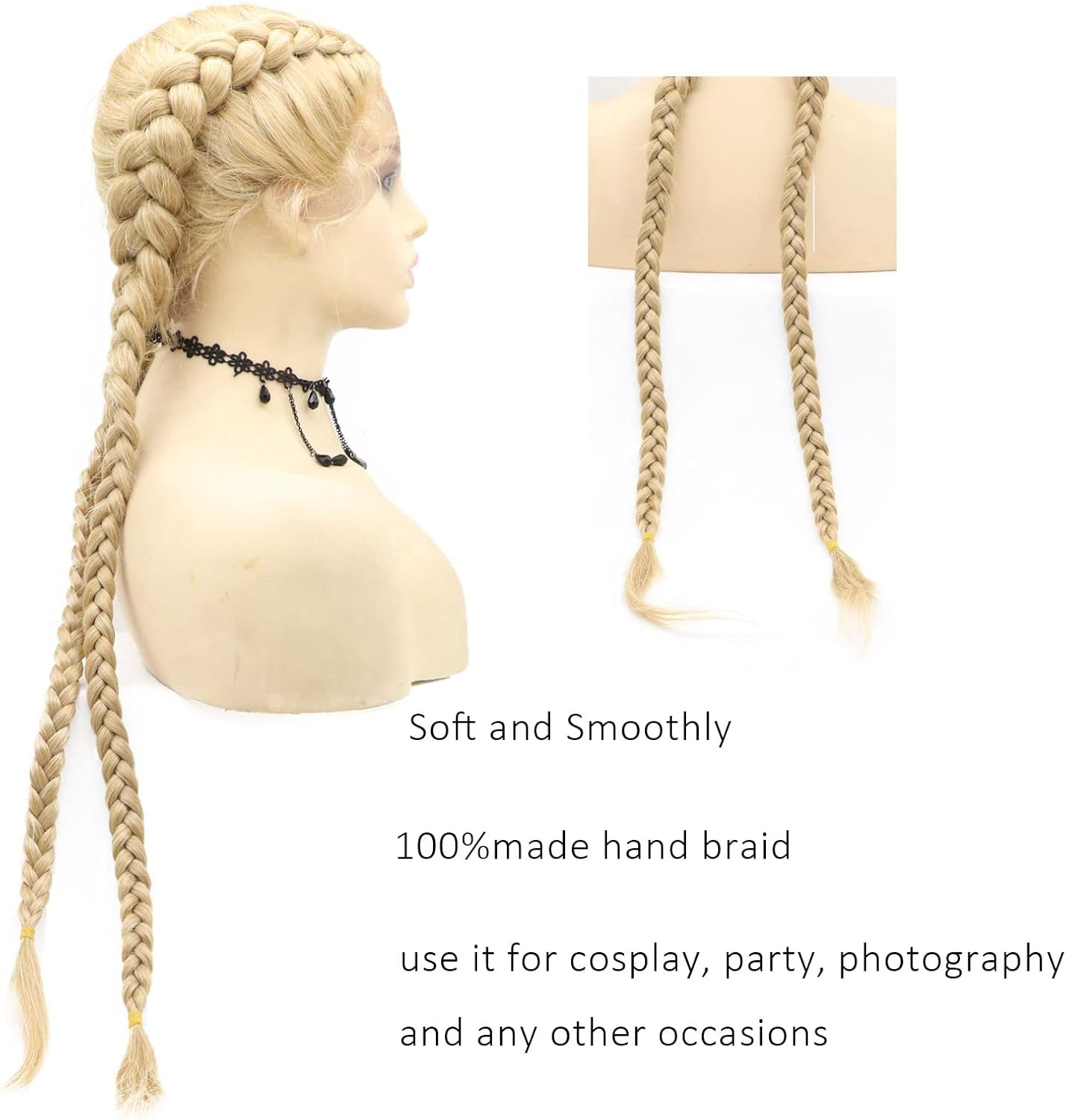 613 Blonde Synthetic Double Braid Lace Front Wig with Baby Hair Natural Looking Long Braided Wigs for Black Women Glueless Heat Resistant Fibre Handmade Twist Braids Hair image number 3