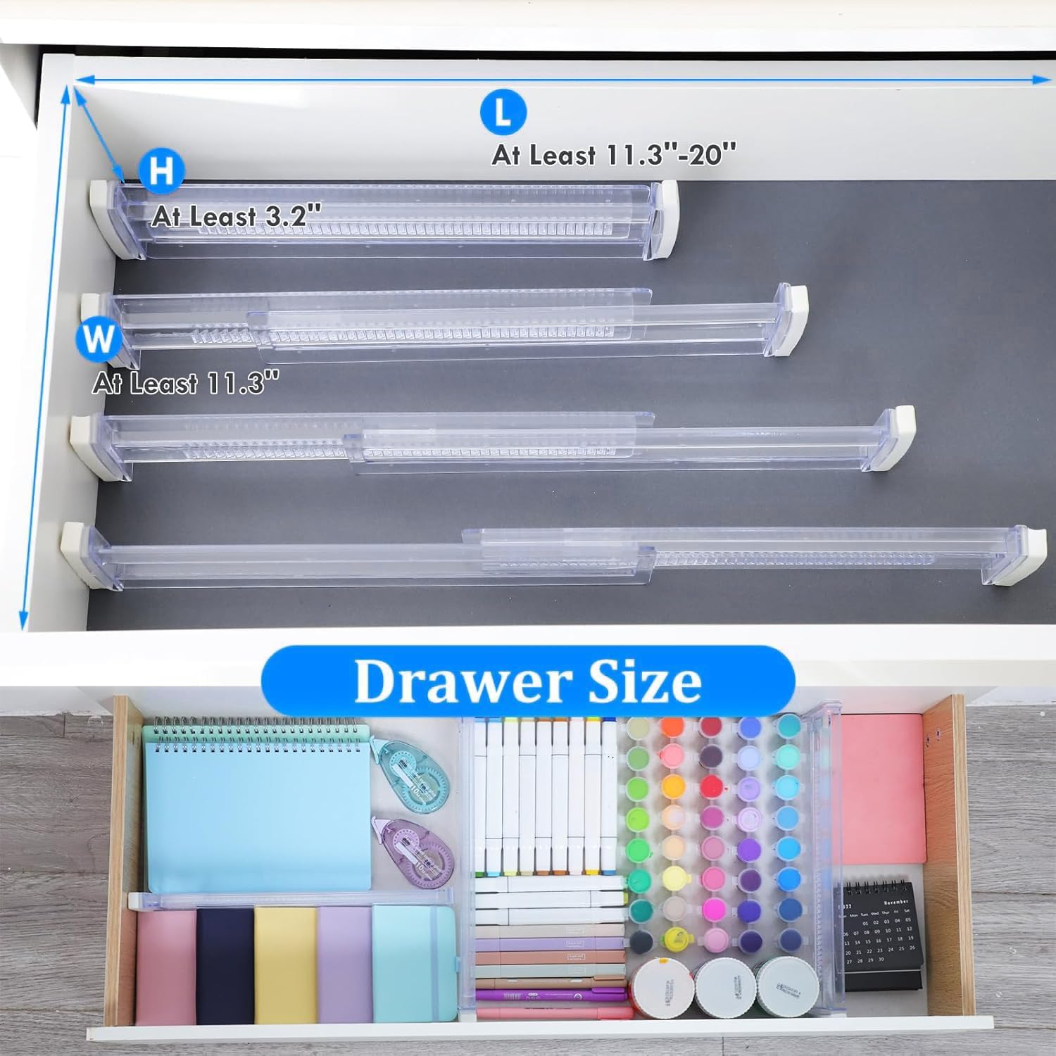 12PACK Drawer Dividers,Adjustable Clear Drawer Organisers, Expandable 28.7&ndash;50.5Cm and 8Cm High Drawers Separators for Bedroom Clothing, Kitchen Utensils, Bathroom & Office Organization and Storage image number 1