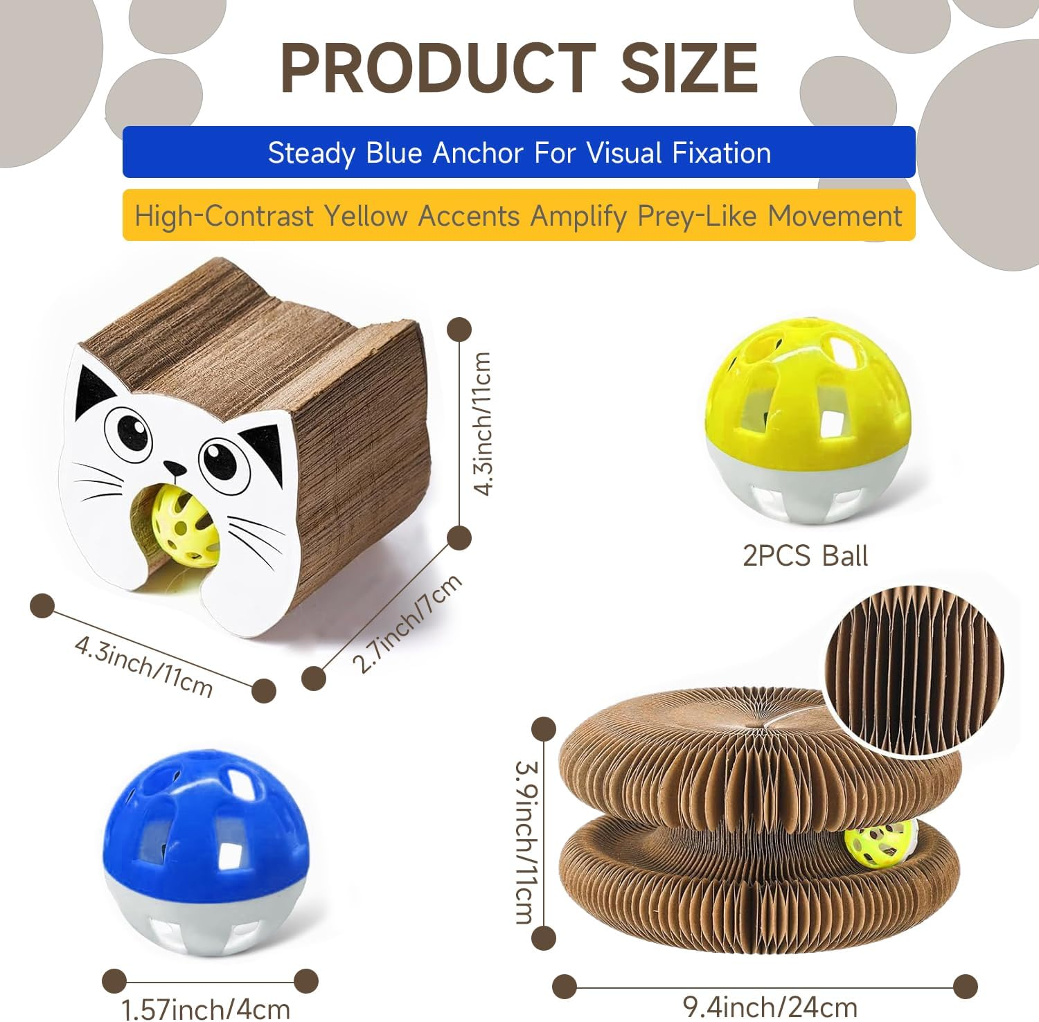 LMXMGRG Cat Toys Interactive Magic Organ Cat Scratcher Reversible Cat Toys for Indoor Cats with Two Balls Cat Scratching Board for Grinding Claw Furniture Protector image number 4