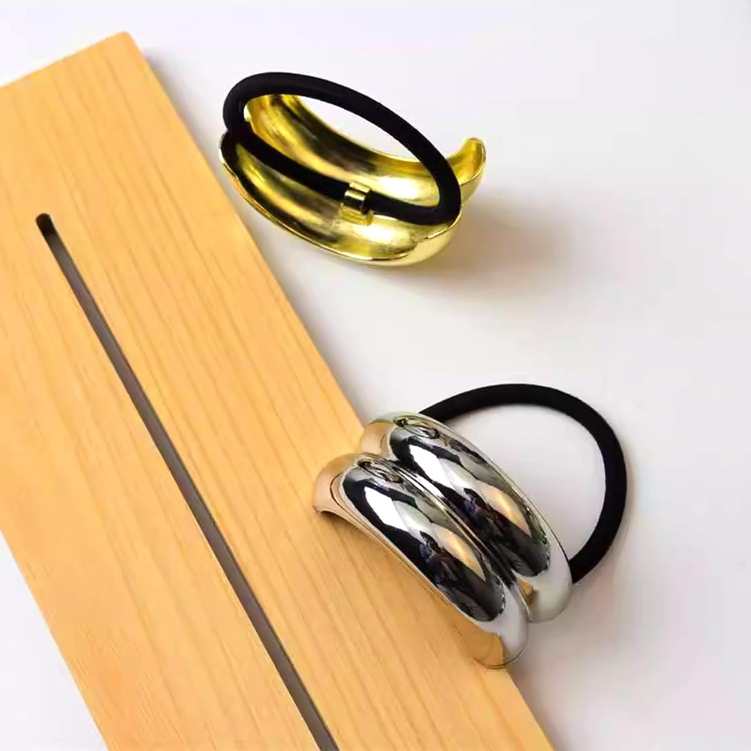 3 Pieces Metal Hair Ties Ponytail Holders Durable Elastic Bands Stylish Lightweight Accessories Comfortable Fit Suitable for All Hair Types(Gold) image number 4