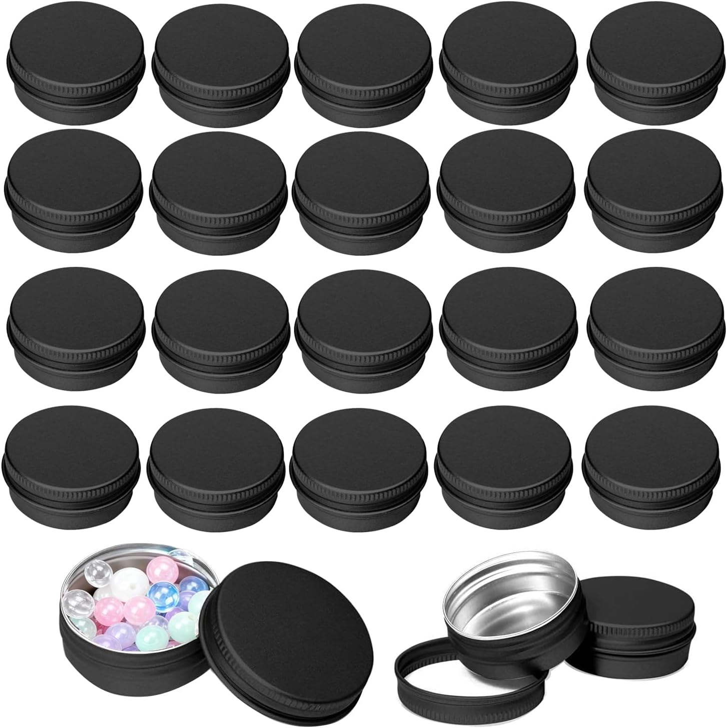 30 Pack Aluminum Tin Cans, 0.5 Ounce Aluminum Screw Lid round Tin Container Bottle, Storage Tin Containers for Creams,Lip Balm, Eye Shadow（Black）