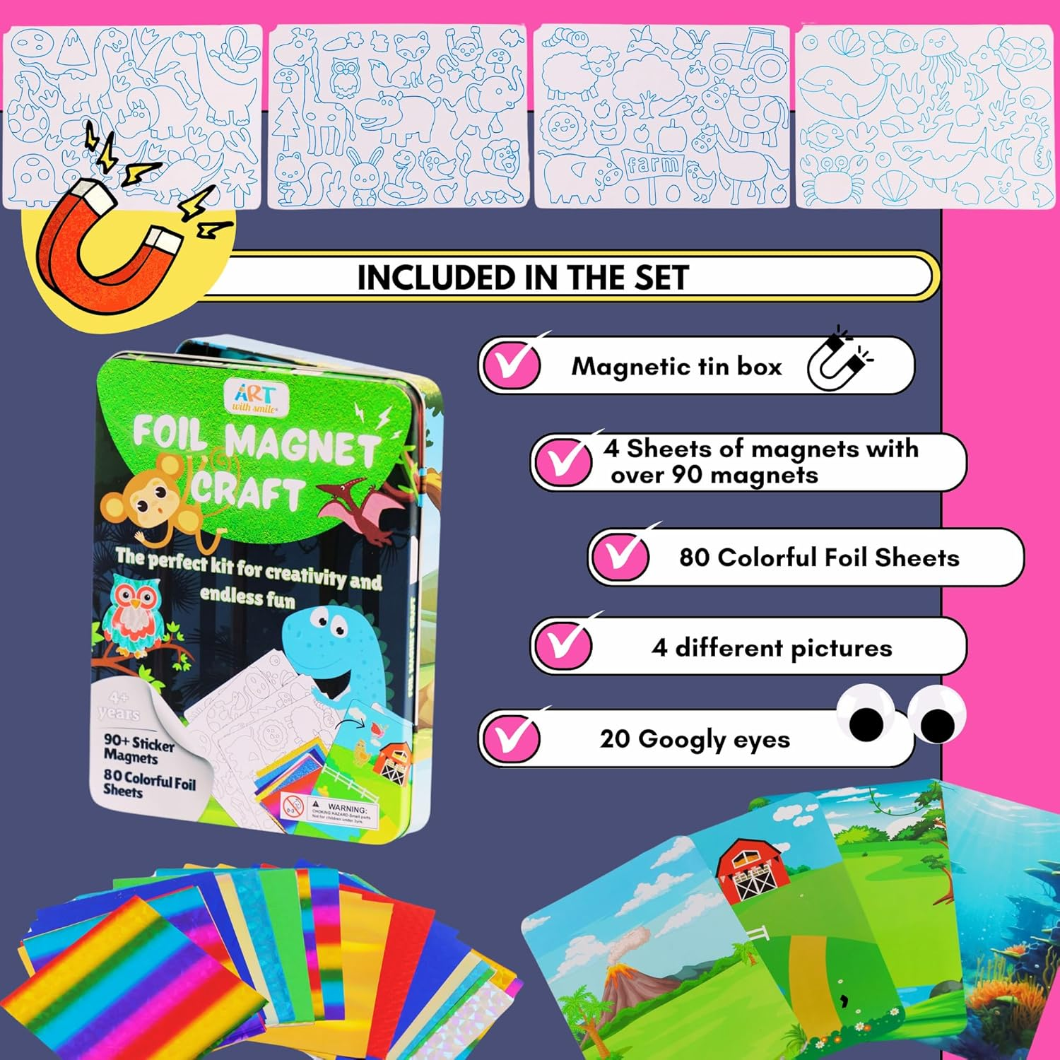 Foil Fun Art Kit for Kids - Reusable Animal Foil Art for Girls & Boys, DIY Mess-Free Girls Craft Kit W/Magnets, Ideal Travel Toy & in Car Activities for Kids Ages 4 5 6 7 8 9 10 11 12 image number 3