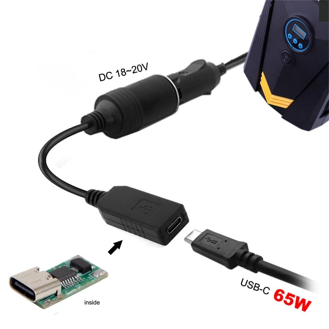 Chenyang CY USB-C Type-C to DC 20V Power Adapter USB-C to Cigarette Lighter Car Receptacle 65W Charger Cable - 4.5X3.0Mm For Hp image number 6
