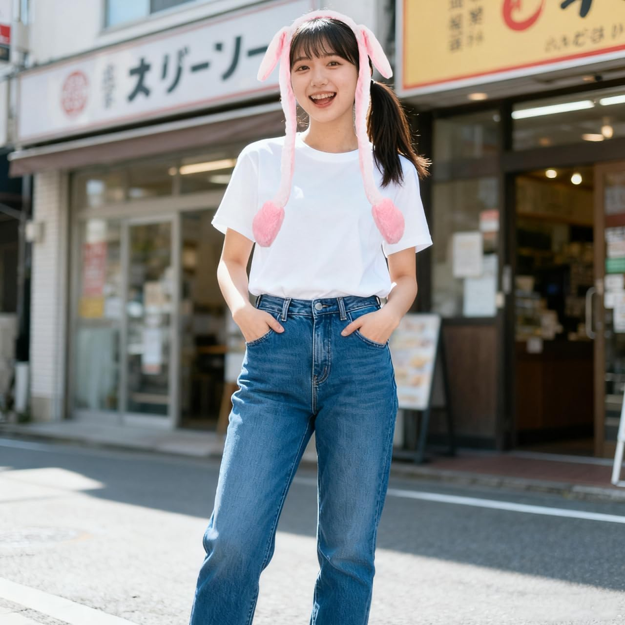 Beavorty Movable Rabbit Ears Headband for Women Plush Headband with Moving Ears Funny Headpiece for Halloween Cosplay and Parties Pink White image number 6