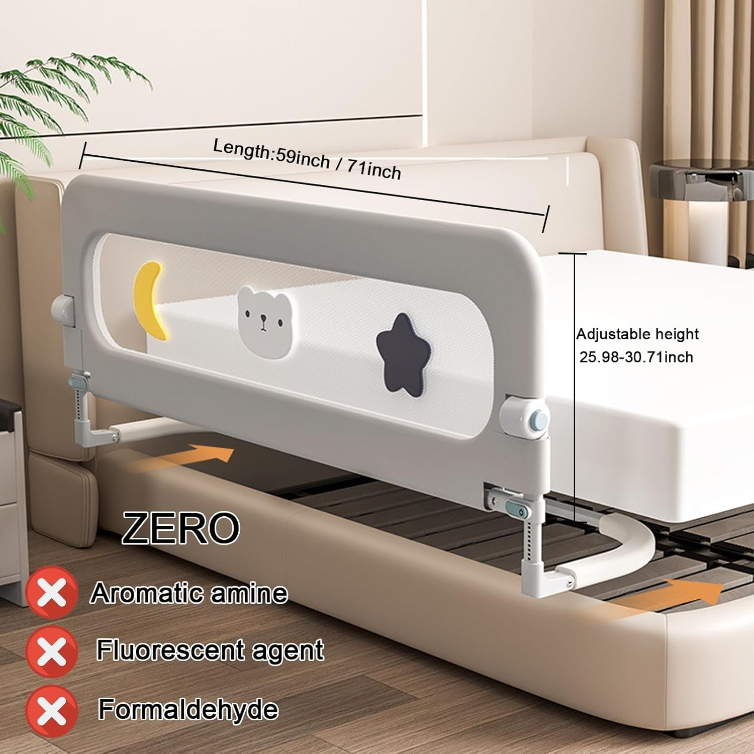 U Type Toddler Bed Rails, Folding Baby Bed Guard for Kids, Adjustable, Safety, Convenient Bed Rails, Guard Rail for Twin image number 5