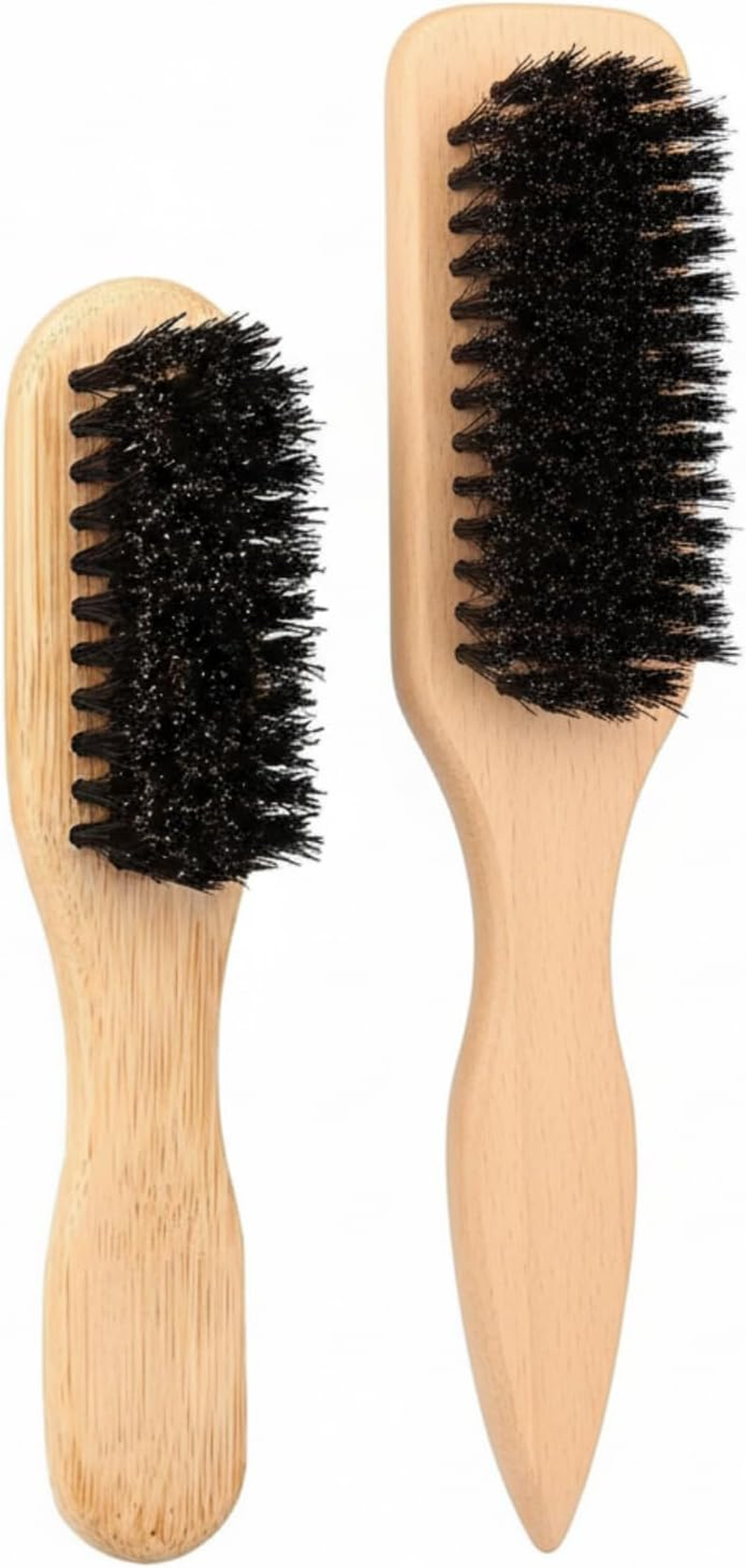2 Pcs Boar Bristle Slick Back Brush, Tame Frizz Nourish Hair, Large & Small Grooming Tool for Men Women Hair Beard Travel Home image number 2