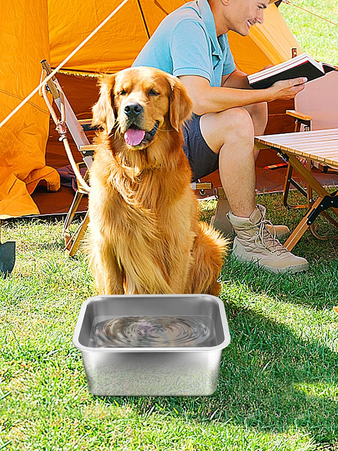 3 Gallons Extra Large Dog Water Bowl, Durable Stainless Steel Dog Bowl, Safe High Capacity Water and Food Bowl for Large, X-Large Breed Dogs Indoor Outdoor image number 4