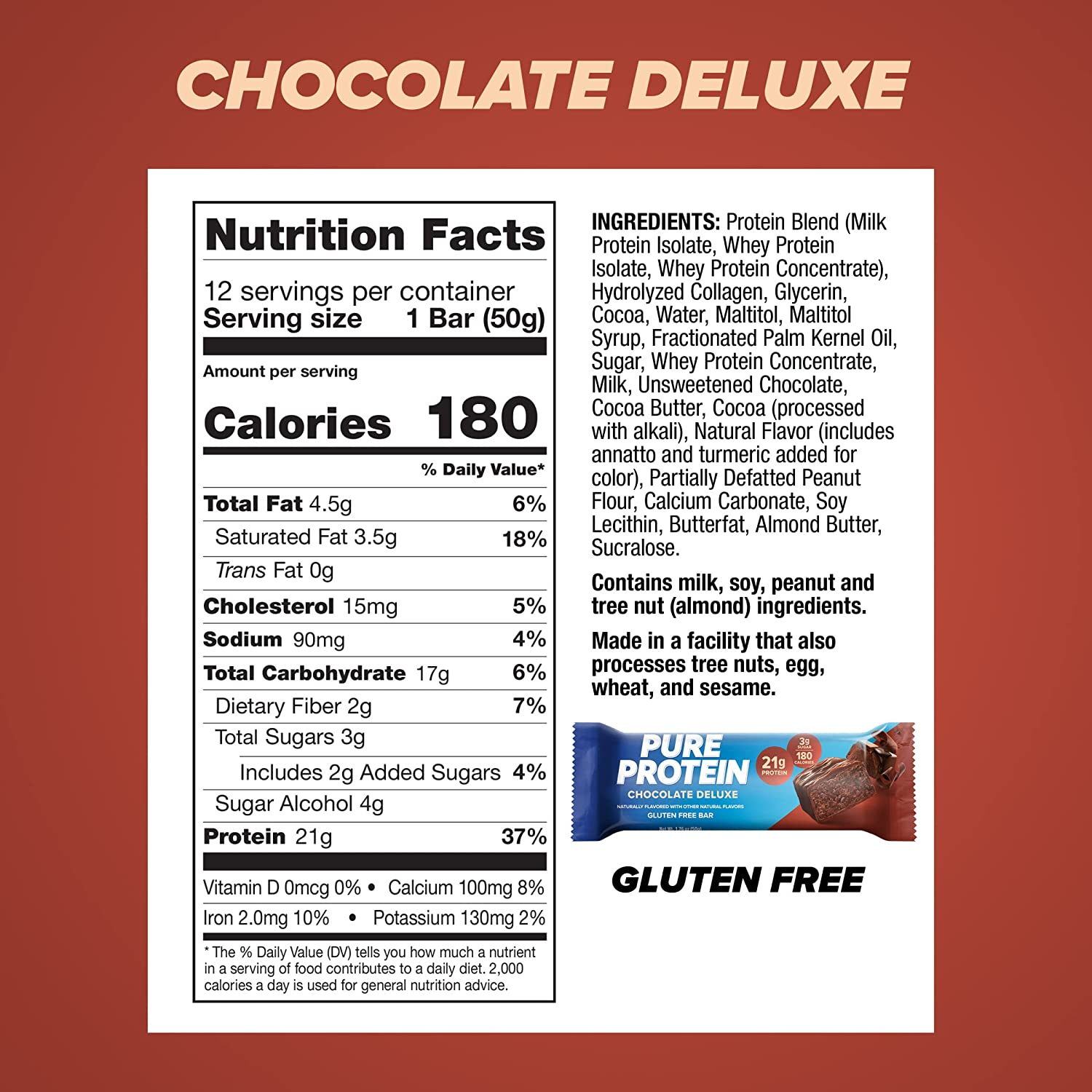 Pure Protein Chocolate Deluxe Bar, 12 Count, 1.76 Oz