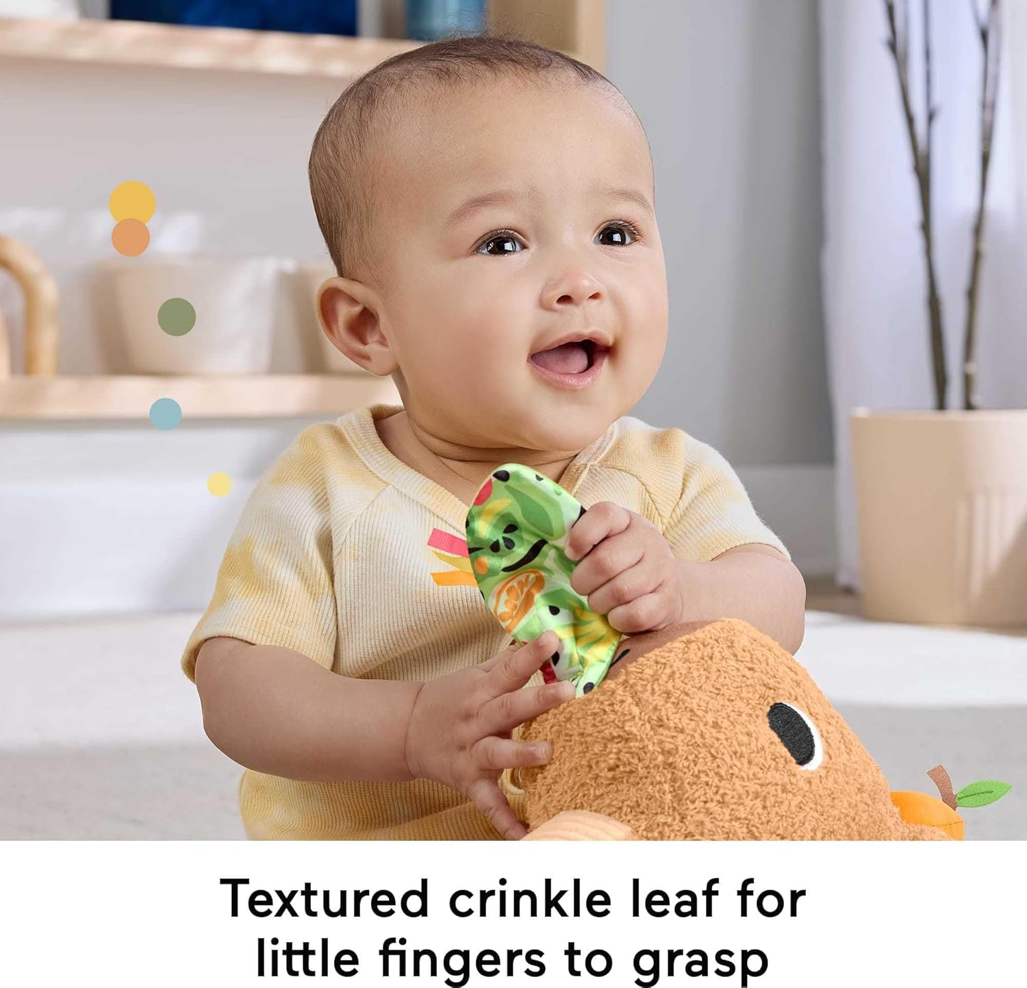 Fisher-Price Baby Sensory Toy Snuggly Snacky Capybara Plush with Newborn Teether & Rattle Activities for Infants Ages 3+ Months image number 1