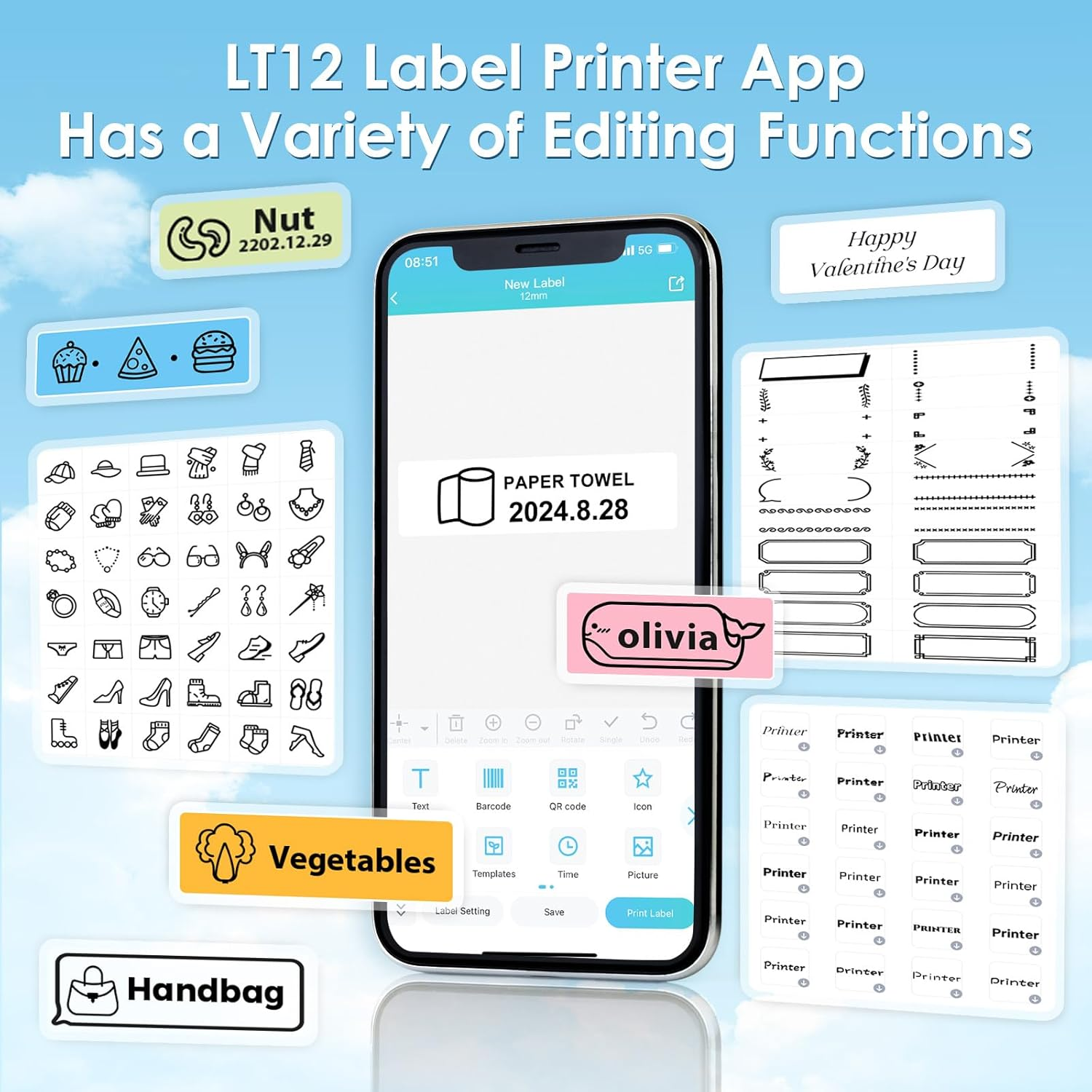 Volengo LT12 Label Maker, Handheld Portable Label Printer, Easy to Use, QWERTY Keyboard, Backlit LCD, for Home, Office, and On-The-Go Use