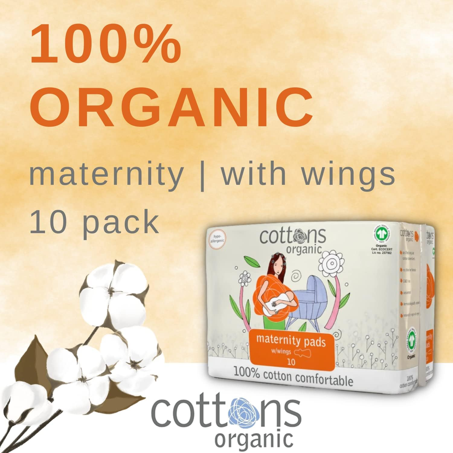 Cottons Maternity Cotton Pads W/Wings 10'S