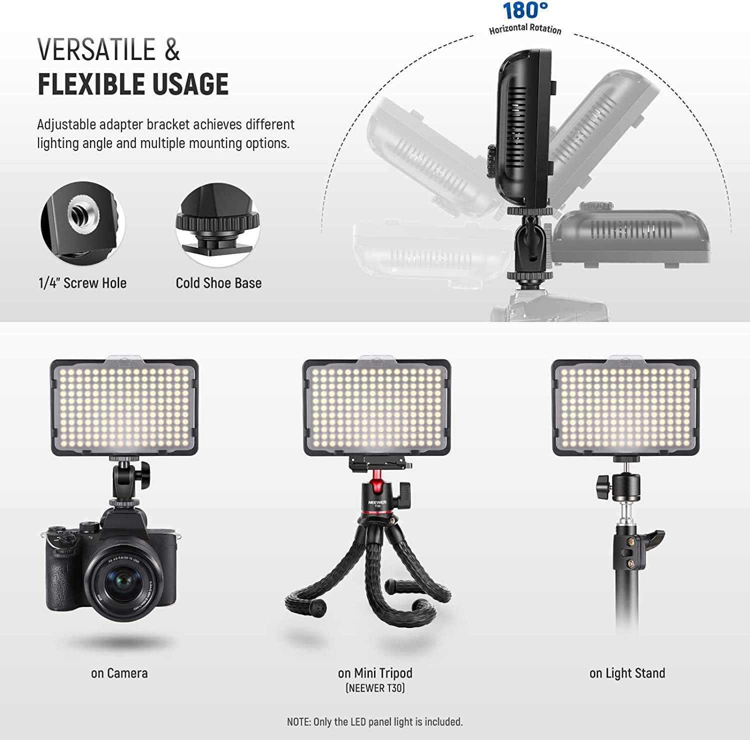 Neewer on Camera Video Light Photo Dimmable 176 LED Panel with 1/4" Thread for Canon, Nikon, Sony and Other DSLR Cameras, 5600K (Battery Not Included) image number 5